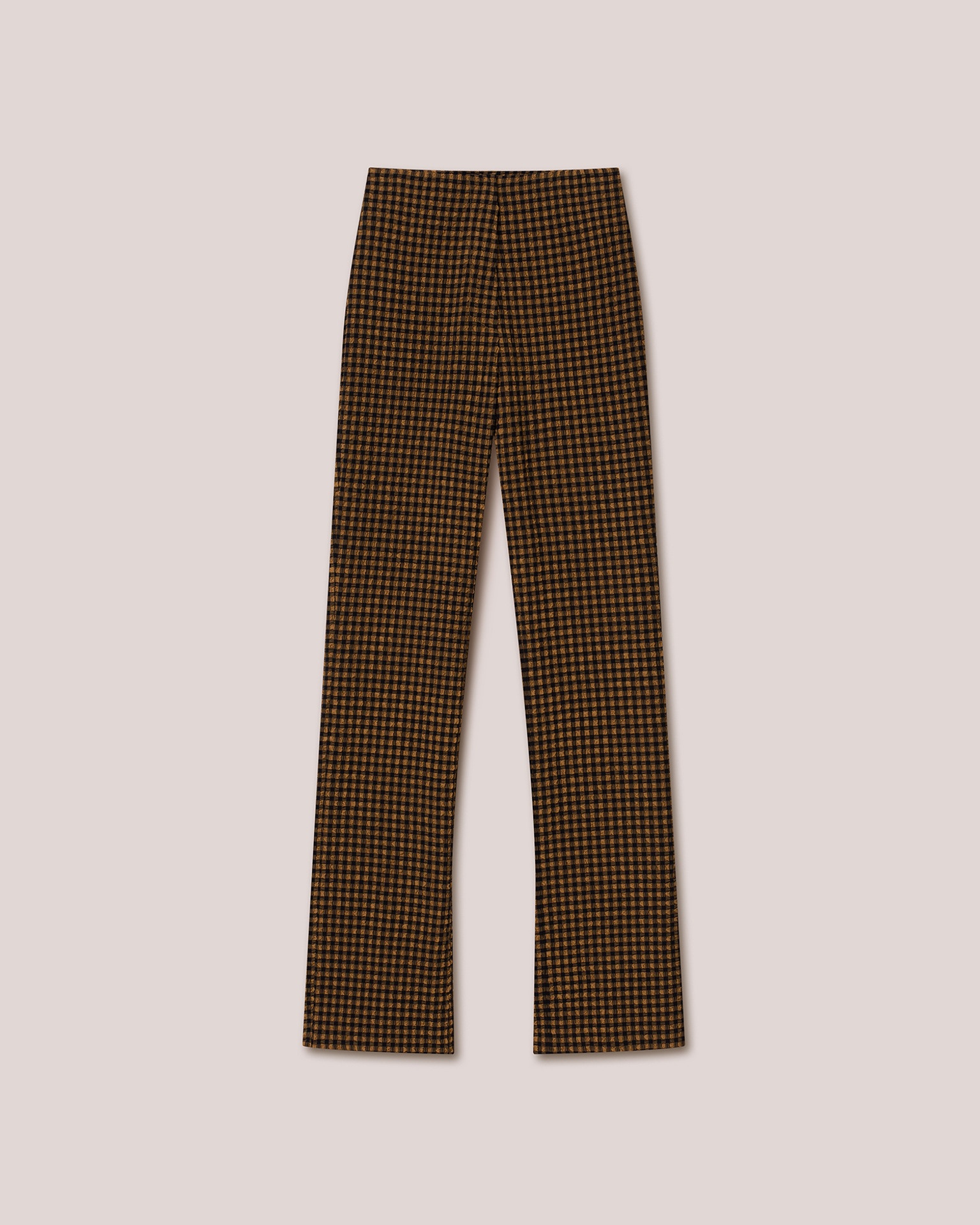 JUNA - Seersucker straight-leg pants - Dark brown/black check - 1