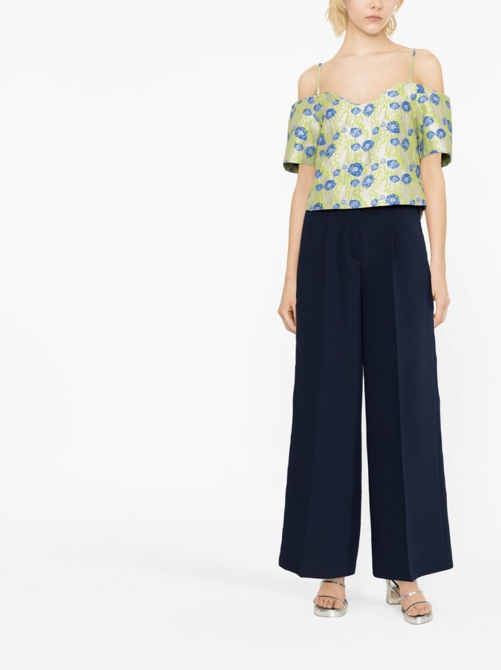 floral jacquard off-shoulder blouse - 2
