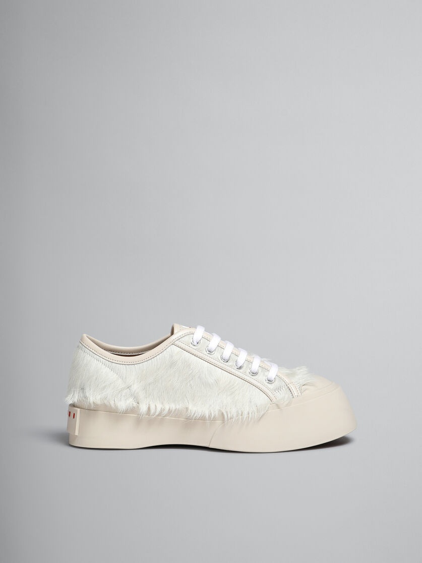 WHITE LONG-HAIR CALFSKIN PABLO LACE-UP SNEAKER - 1