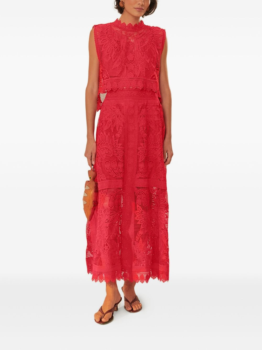 lace-panelled midi skirt - 2