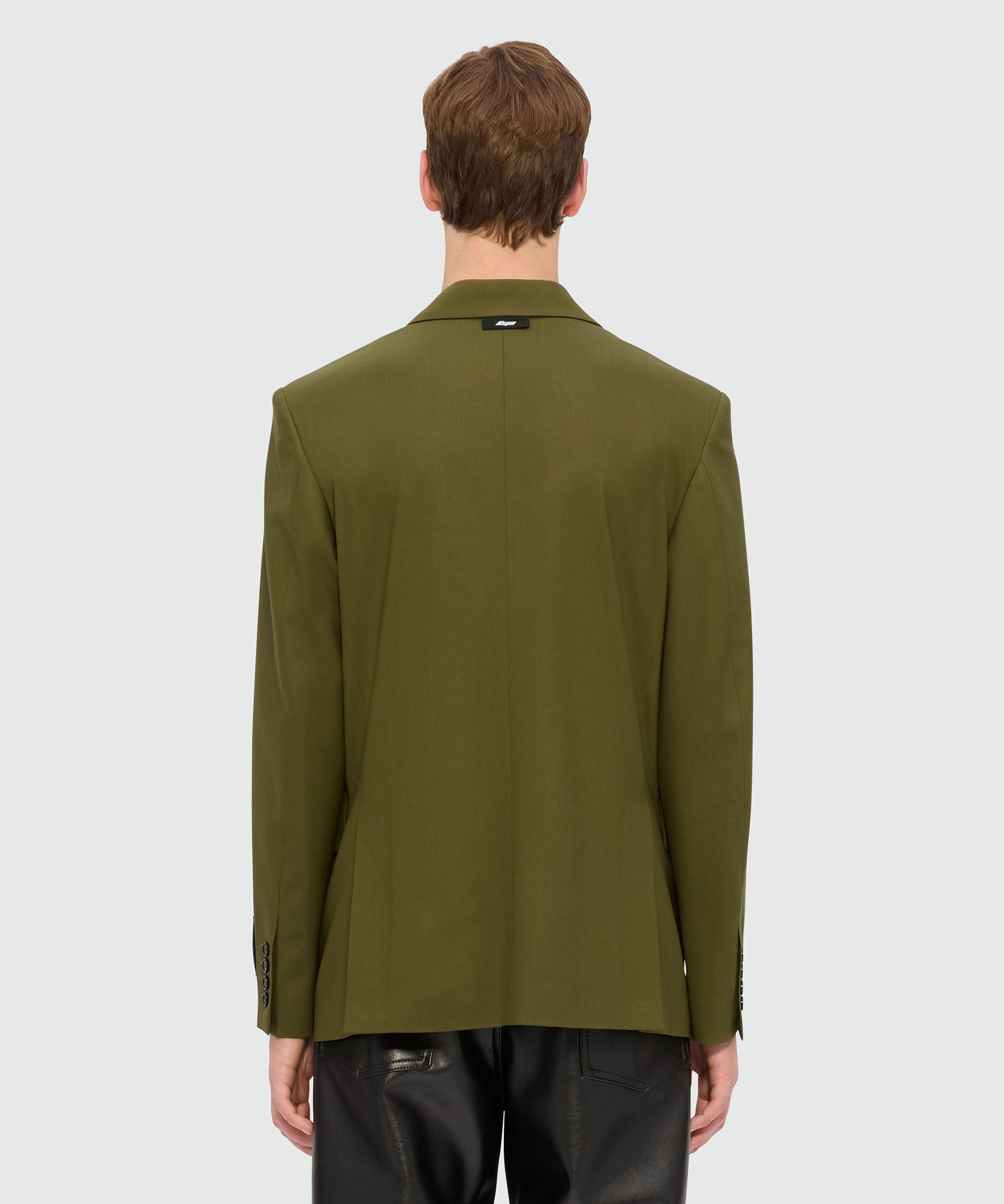 Olive green double-breasted jacket in cool wool - 3