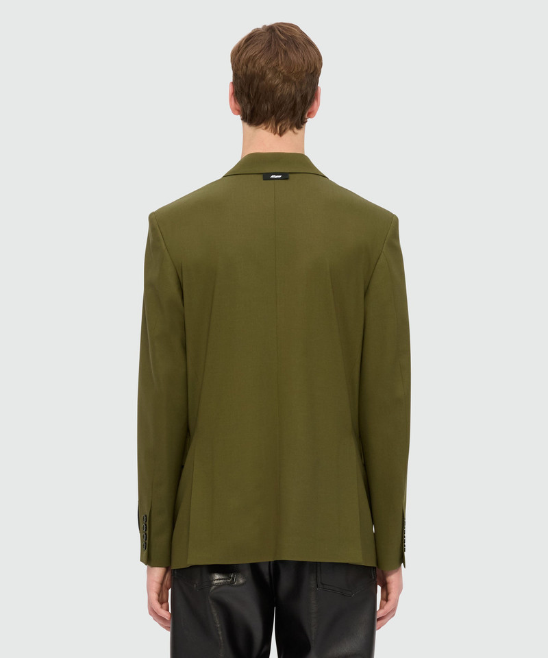 Olive green double-breasted jacket in cool wool 3