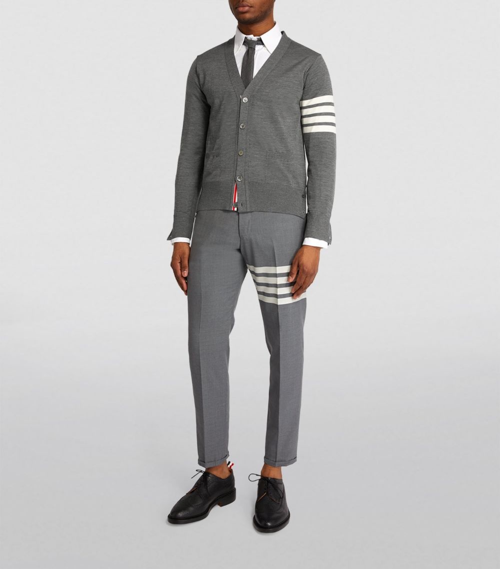 Thom Browne Dark Grey Merino Knit V-Neck Cardigan