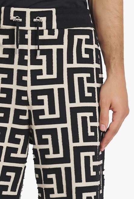 Ivory and black cotton shorts with maxi Balmain monogram - 6
