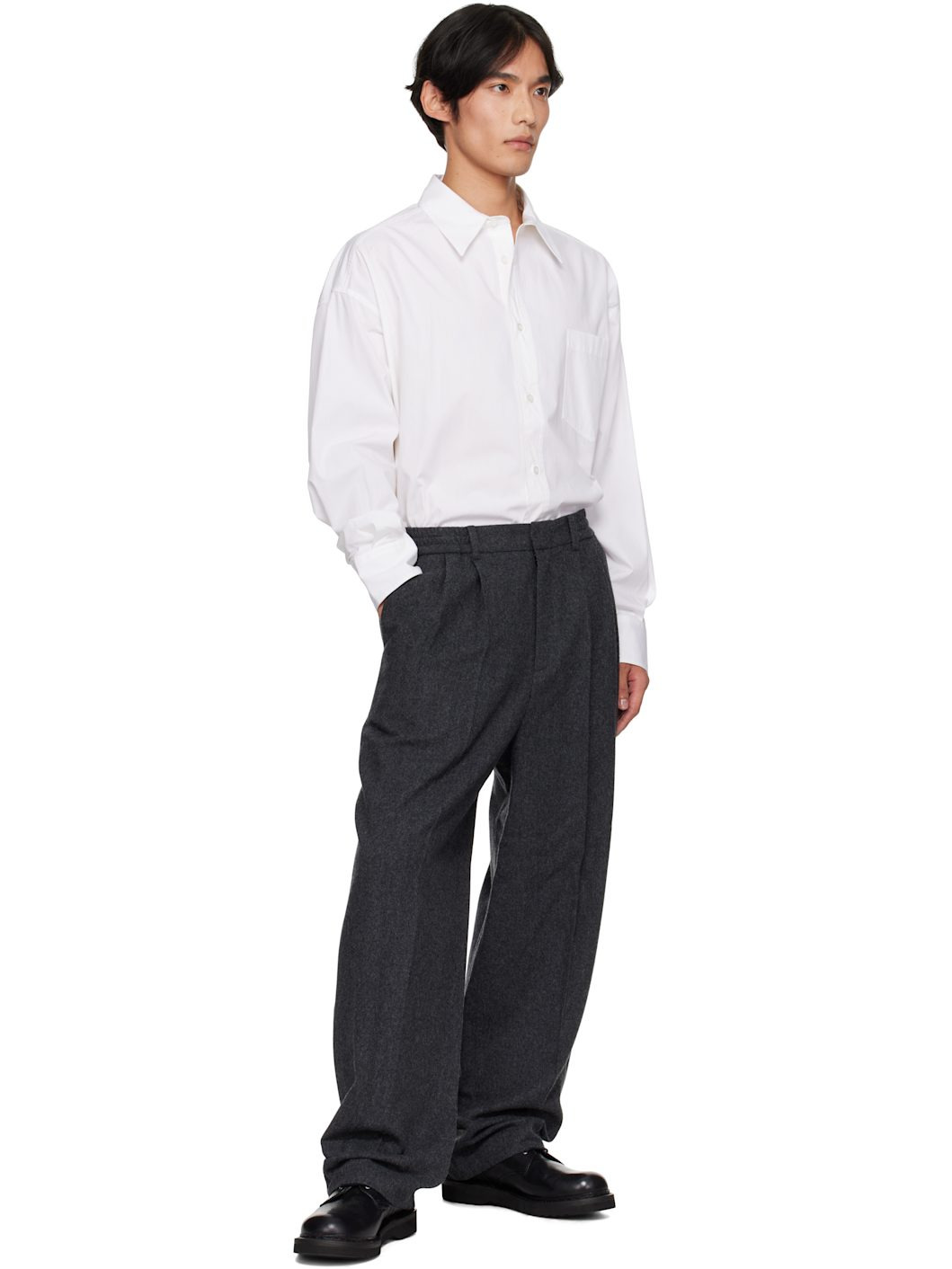 Gray Two Tuck Wool Trousers - 4