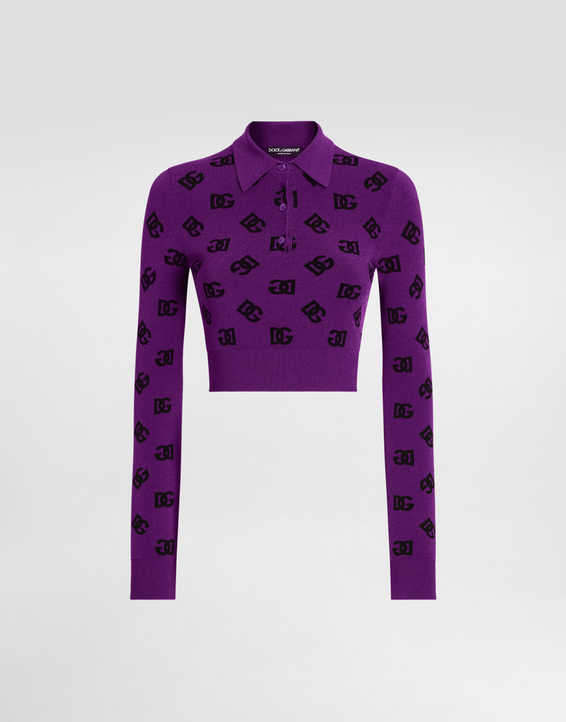 Long-sleeved viscose jacquard polo shirt 1