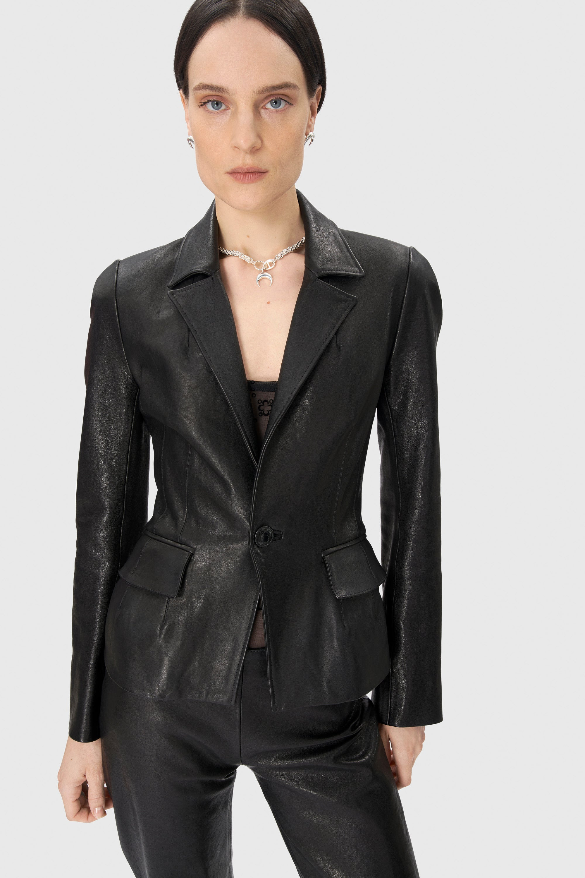 Satin Grain Leather Fitted Jacket - 3