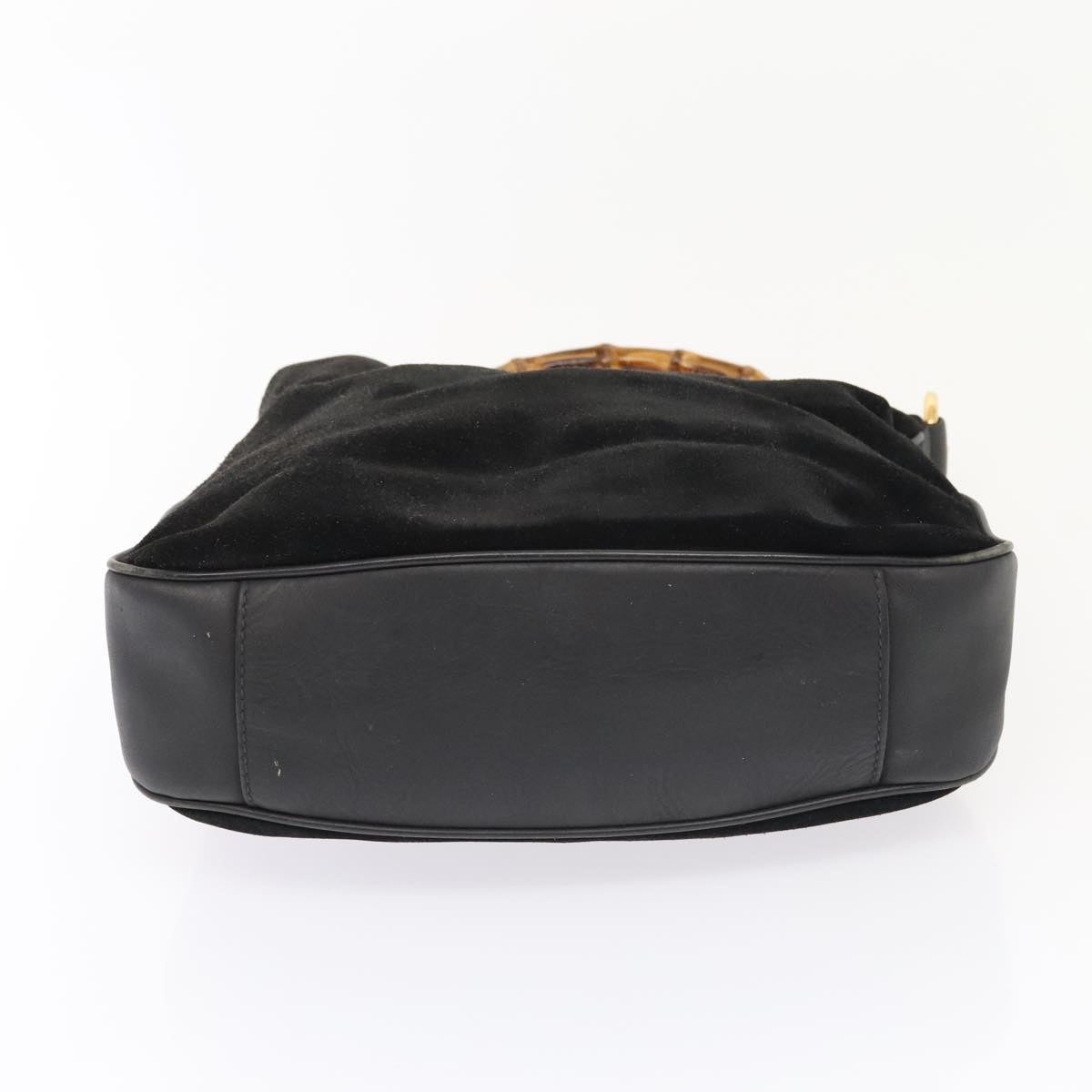 GUCCI Bamboo Hand Bag Suede Leather Black Gold 001 1638 001 1638 - 9