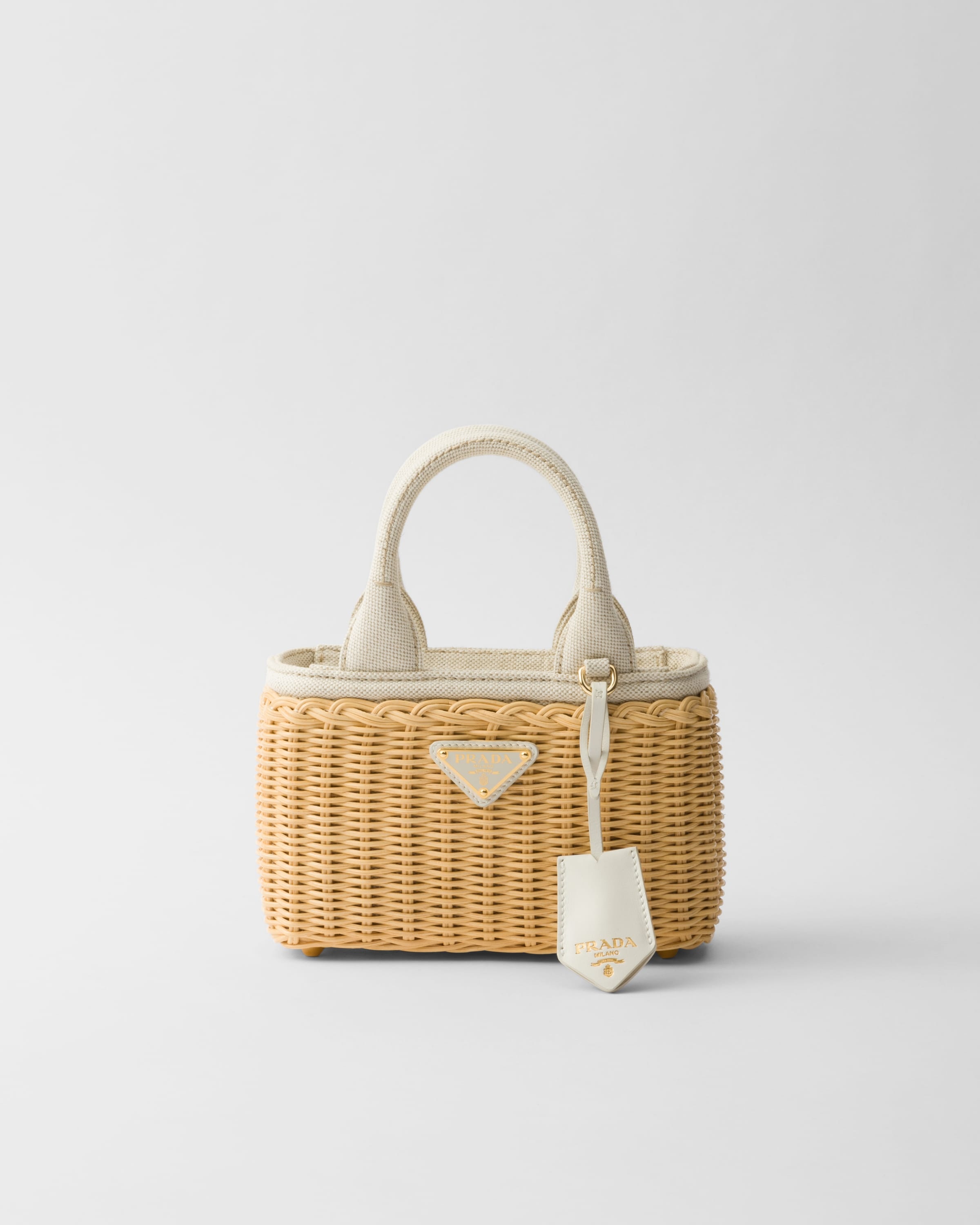 Woven fabric and linen blend mini tote bag - 1