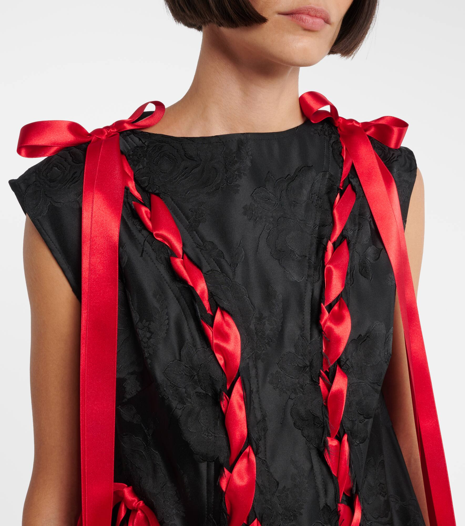 Satin-trimmed brocade midi dress - 4