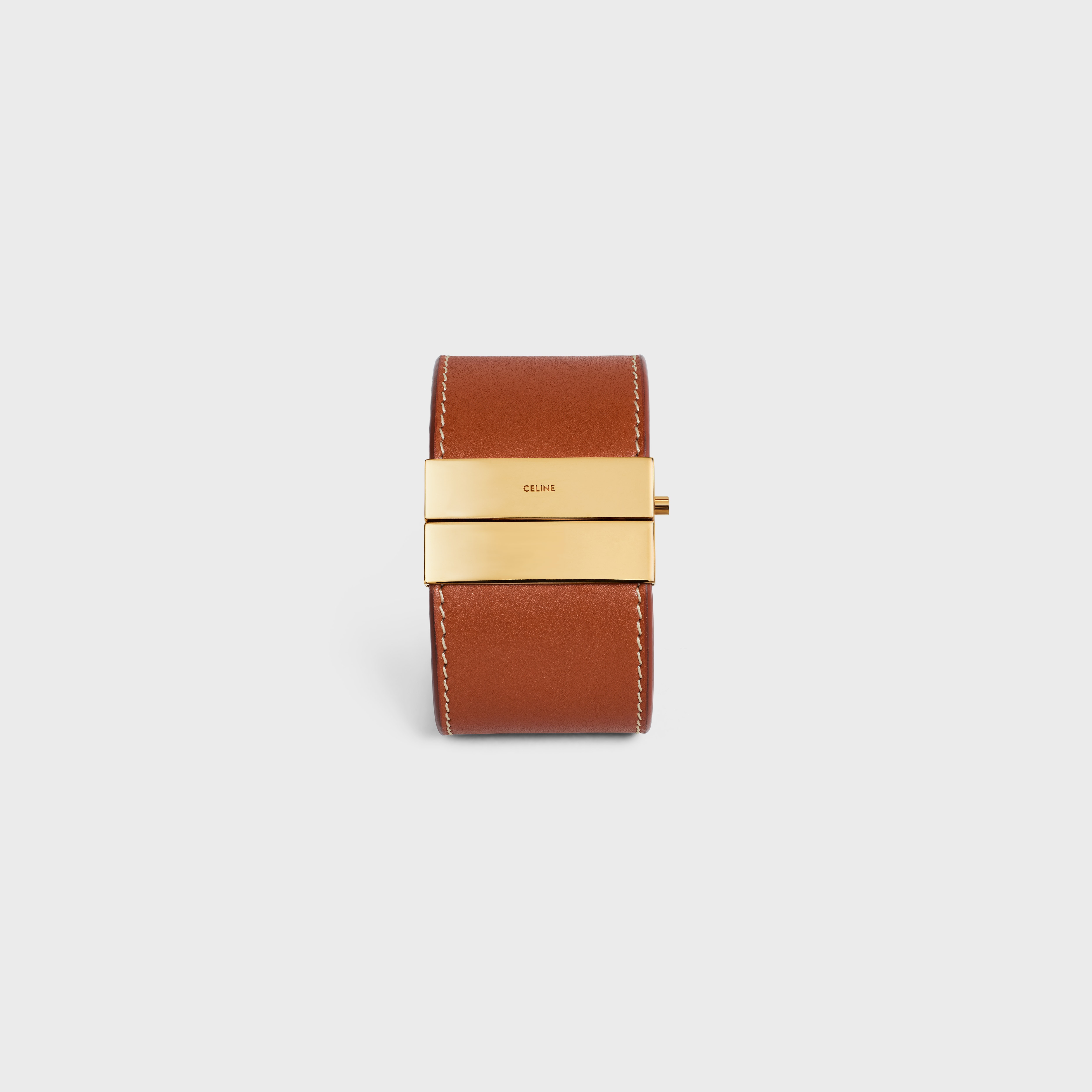 Triomphe Embroidered Leather Bracelet in Brass with Gold Finish and Calfskin - 3