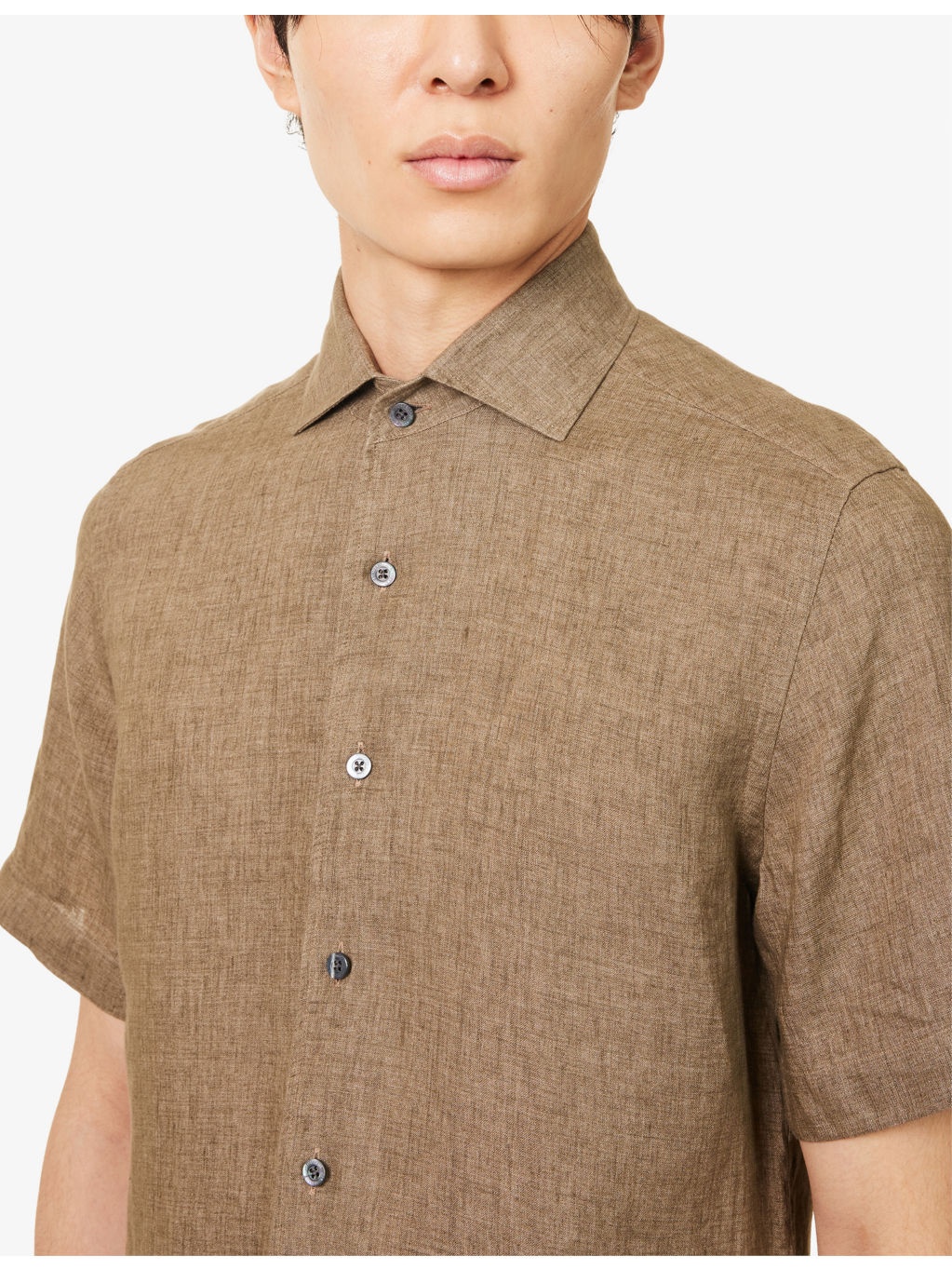 Short-Sleeve Logo-Embroidered Linen Shirt - 5
