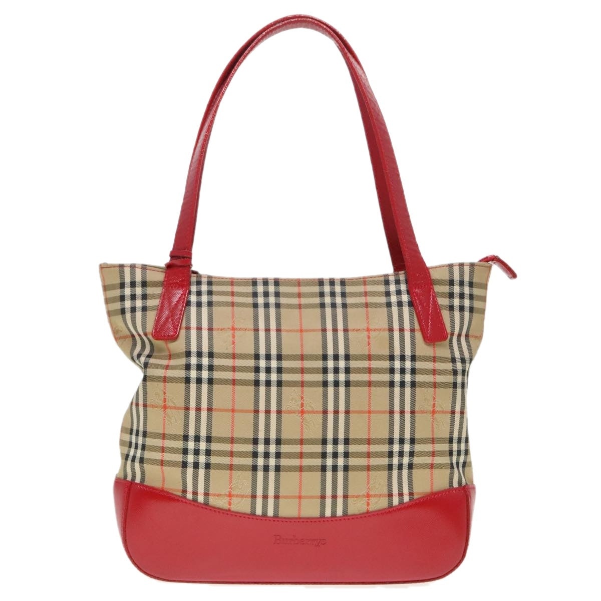 Burberry Nova Check Tote Bag Canvas Leather Beige Gold Red - 13