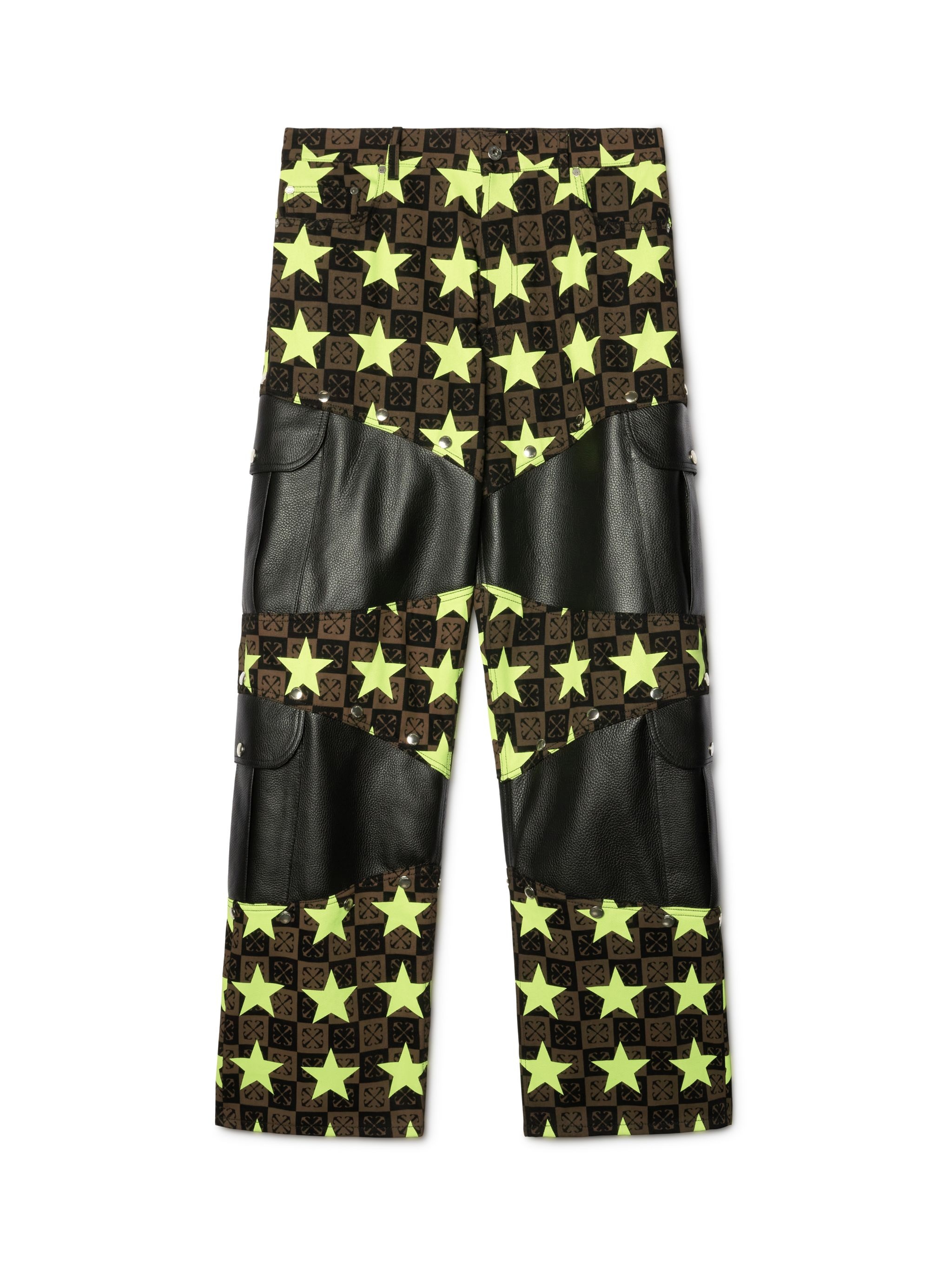 Stars All Over Denim Leather Samurai Pants - 1
