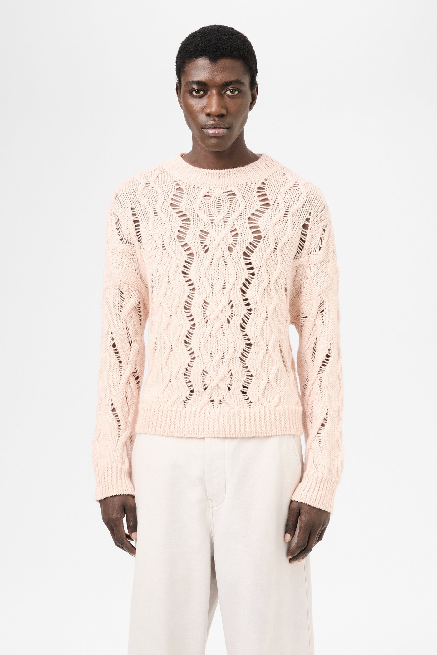 Cable Sonar Roundneck Delicate Pink Fisherman Wool - 3