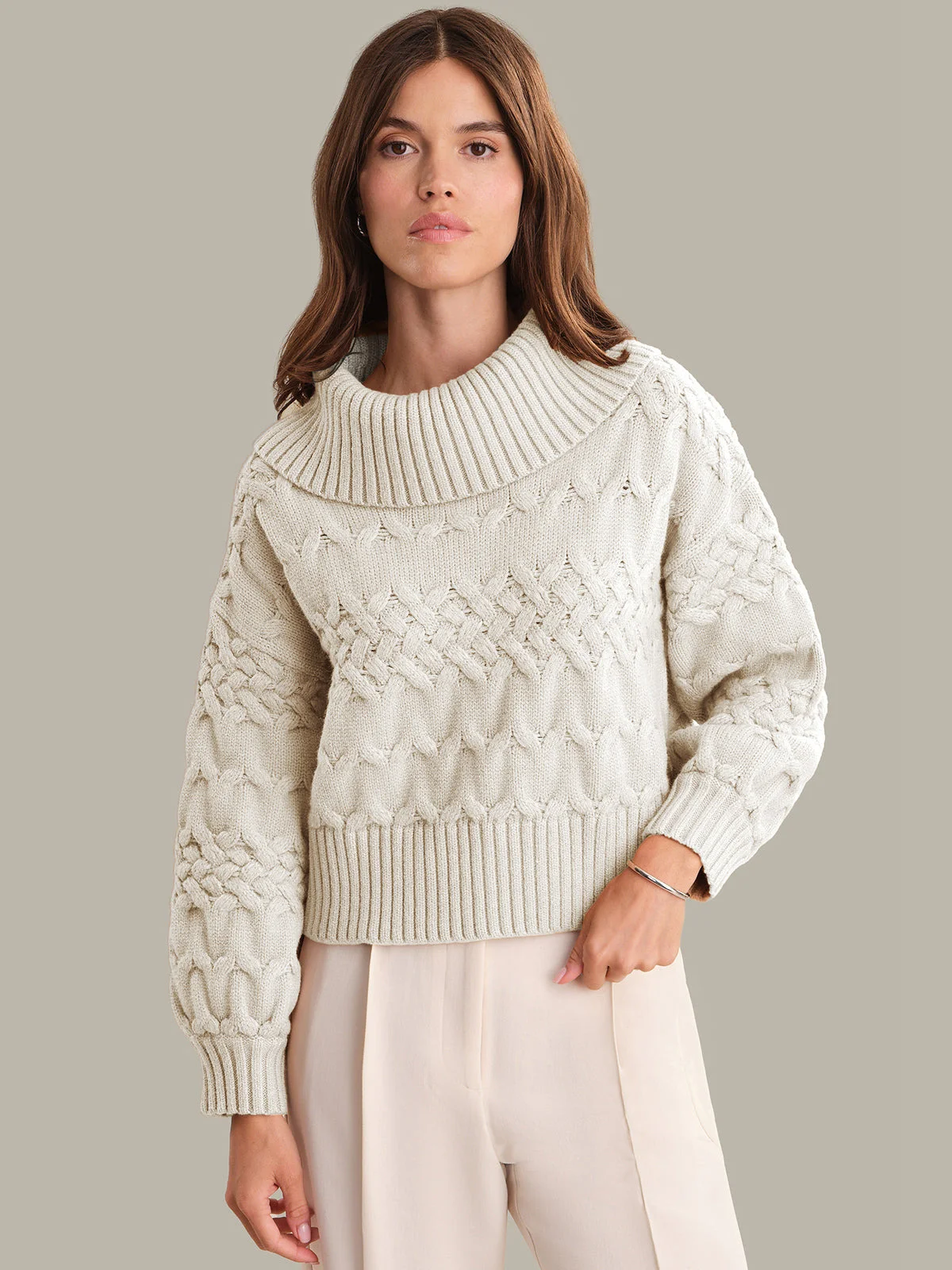 Vera: Mixed Cable Knit Turtleneck Sweater - 1