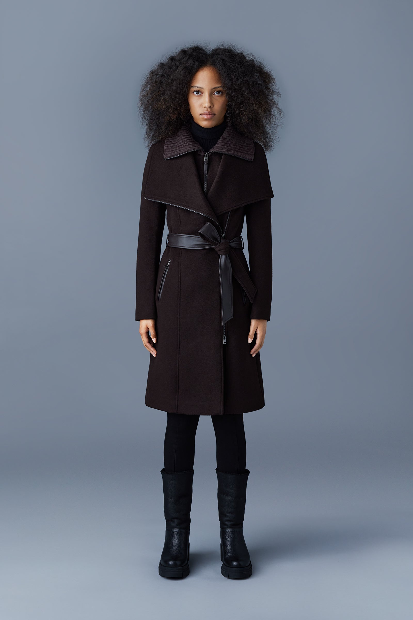 NORI 2-in-1 double face wool coat with sash - 2