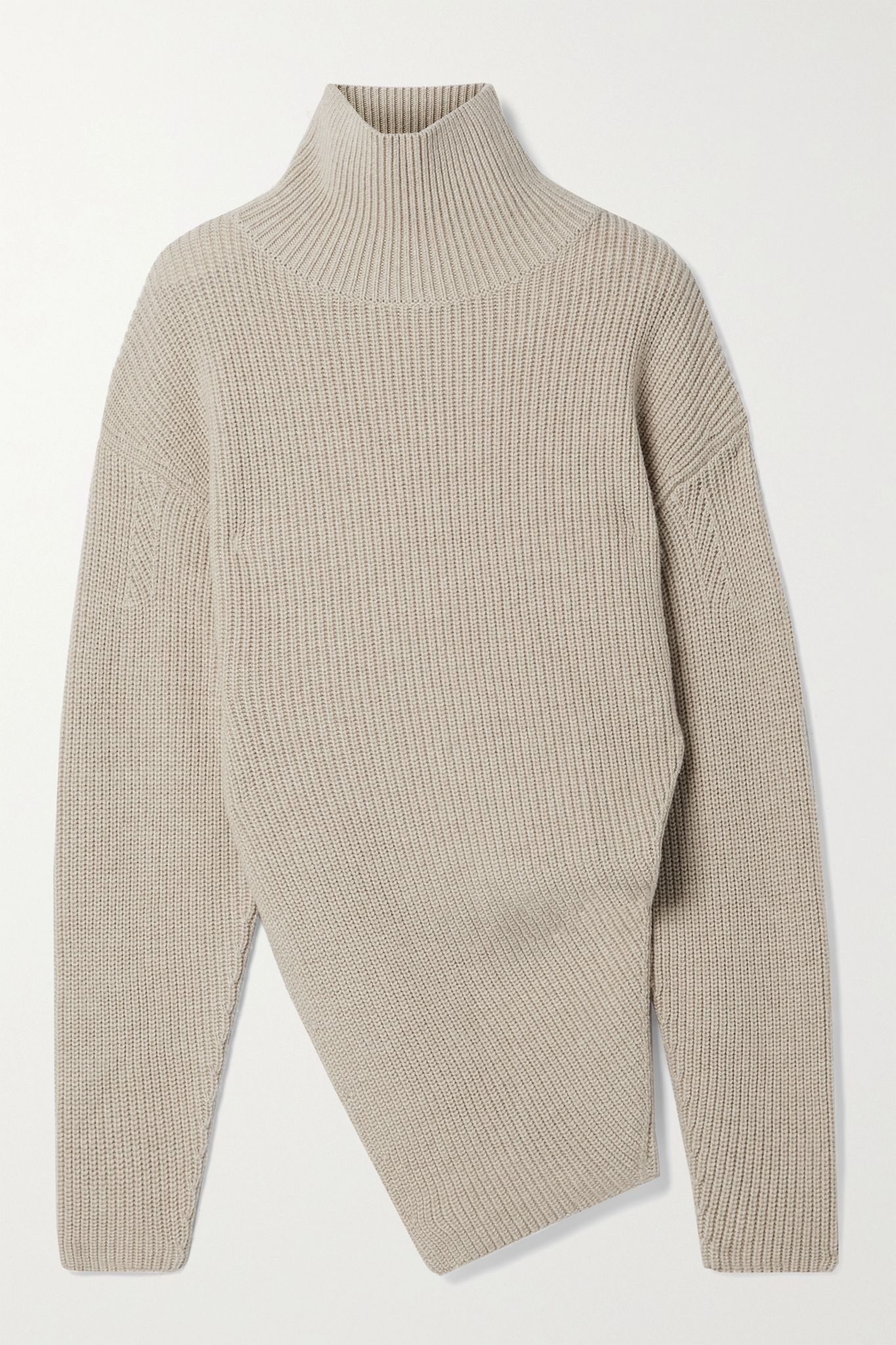 Asymmetric ribbed merino wool turtleneck sweater - 1