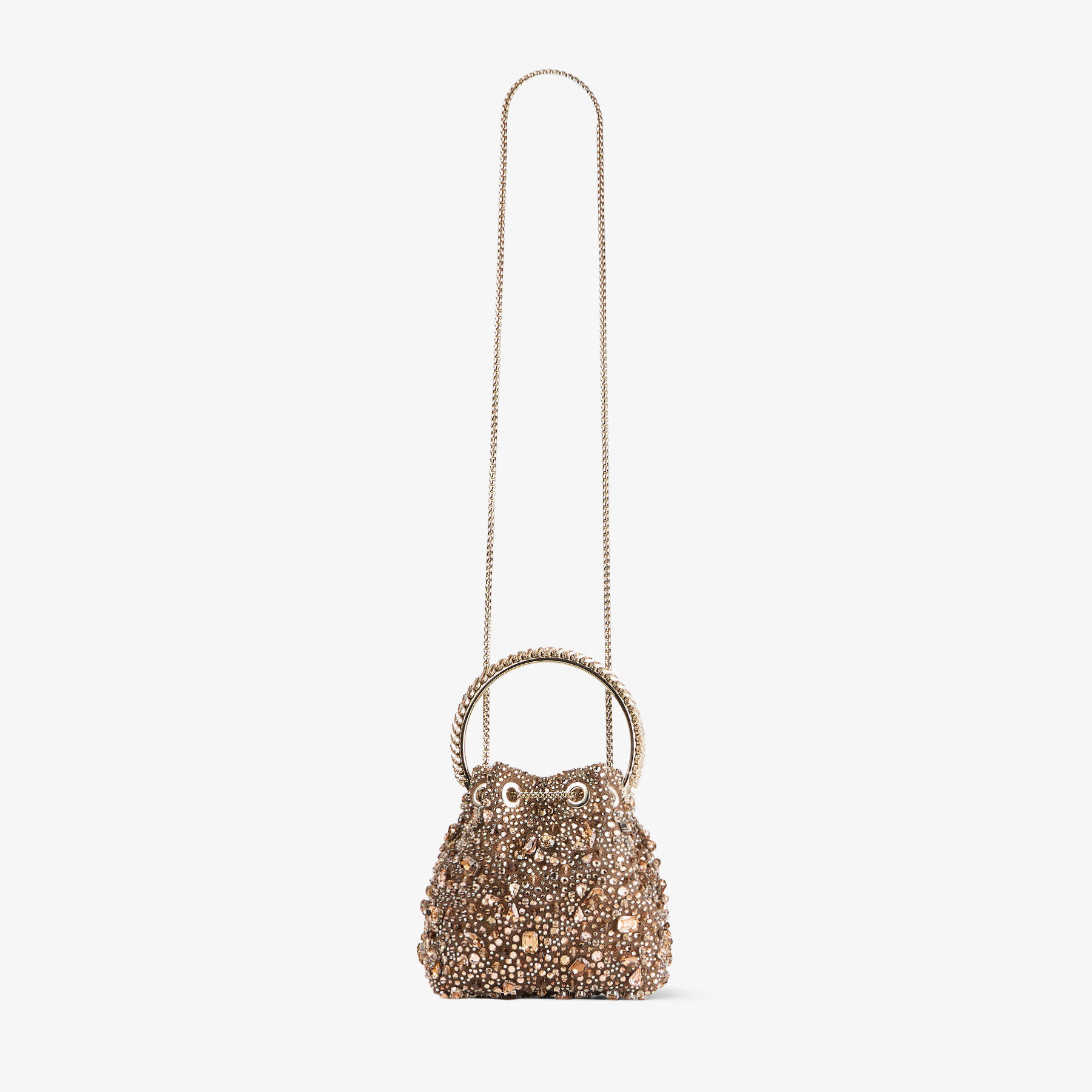Bon Bon
Tan Metallic Crystal Mesh Handbag with Crystal Handle - 6