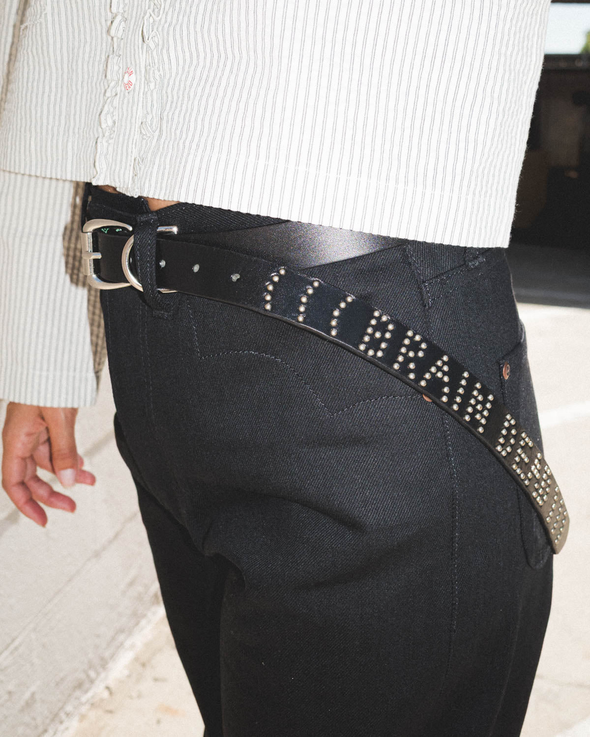 Brain Dead x Hollywood Trading Co Studded Skinny Belt - Black - 2