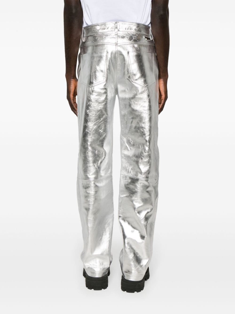 crescent moon-debossed leather trousers - 4