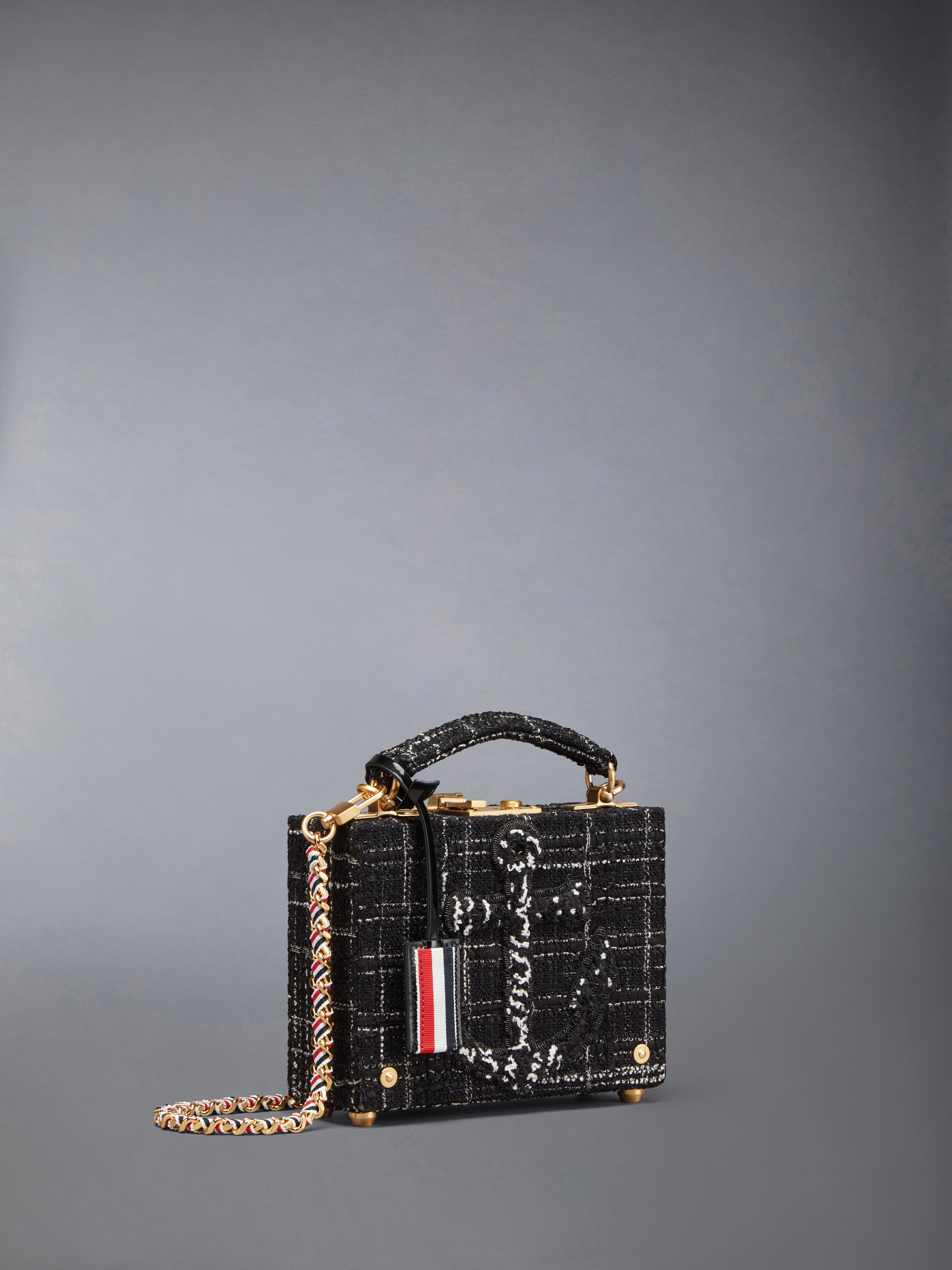 Plaid Ribbon Tweed Woven Chain Micro Attache Case - 2