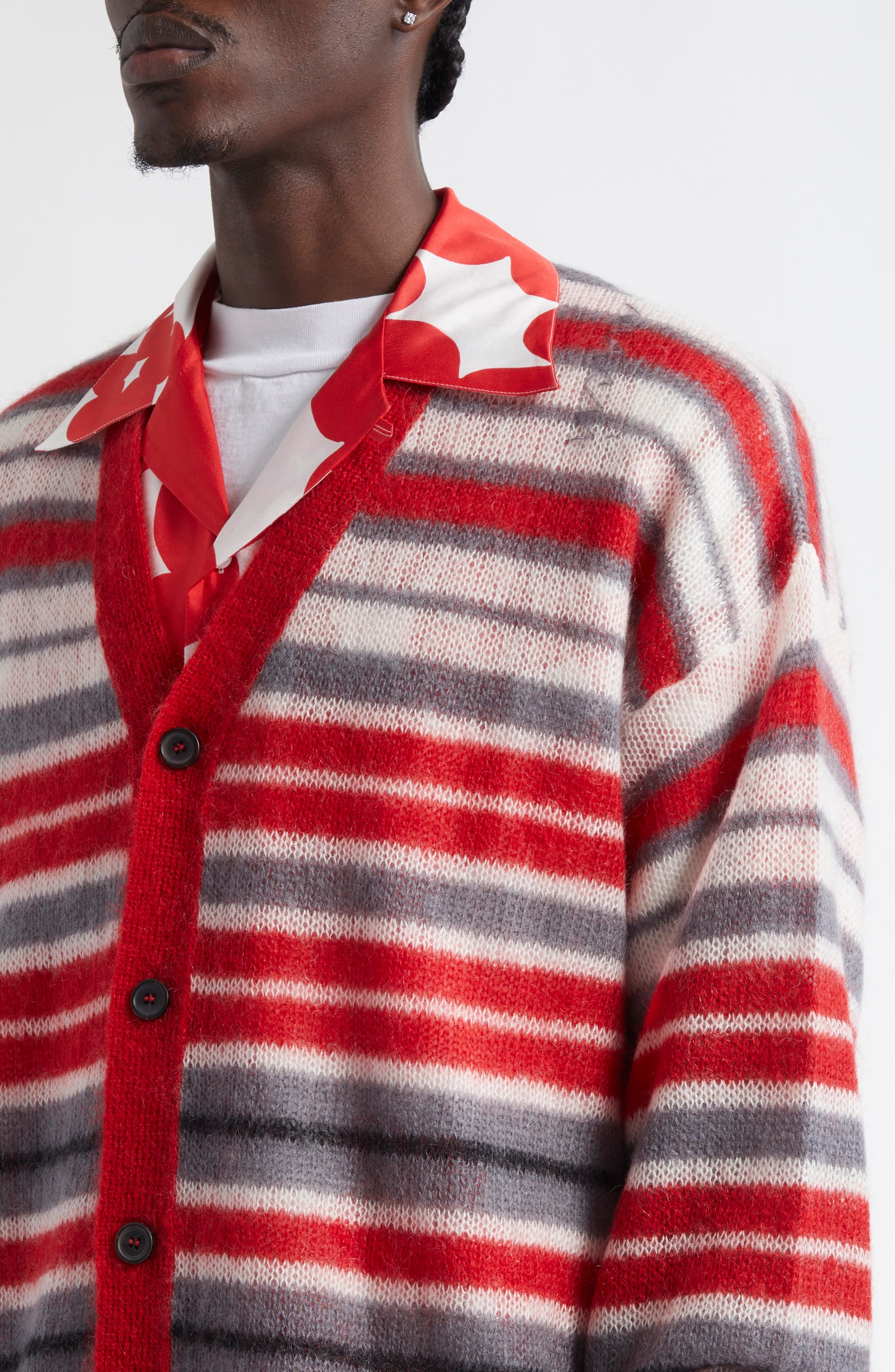 Marni Stripe Mohair Blend Cardigan in Neutral Grey at Nordstrom - 5