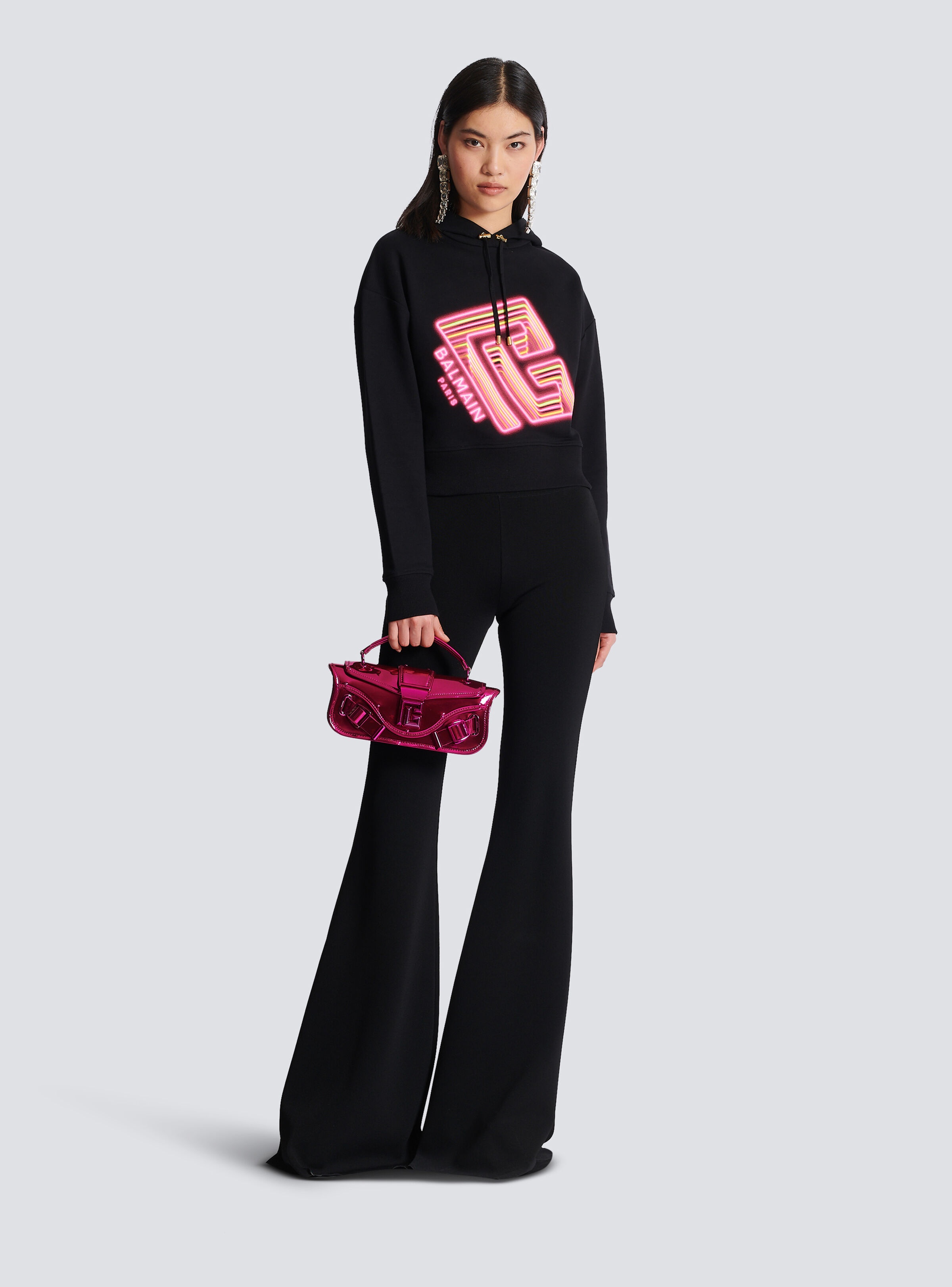 Cropped hoodie with neon printed labyrinth logo - 2