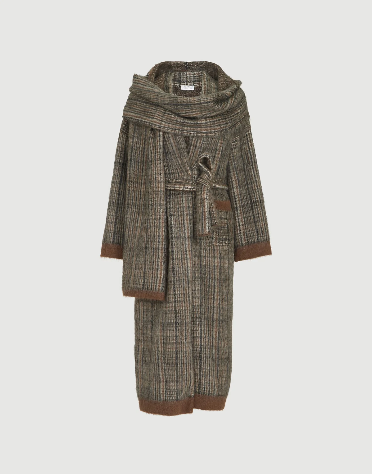 Mohair and wool Prince of Wales double knit coat with scarf - 1