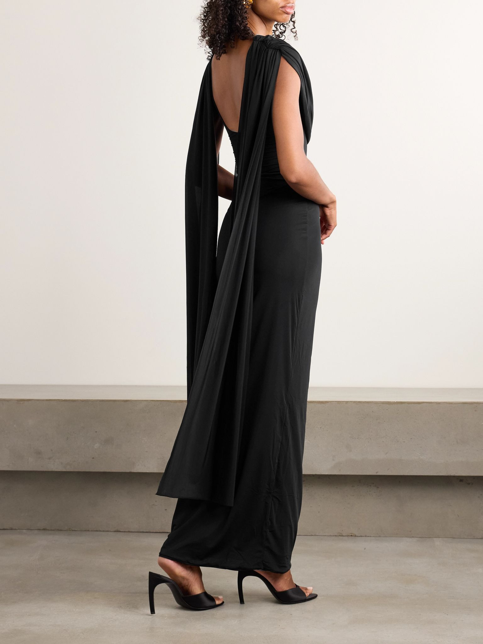 Batista draped cape-effect stretch-jersey maxi dress Black - 3