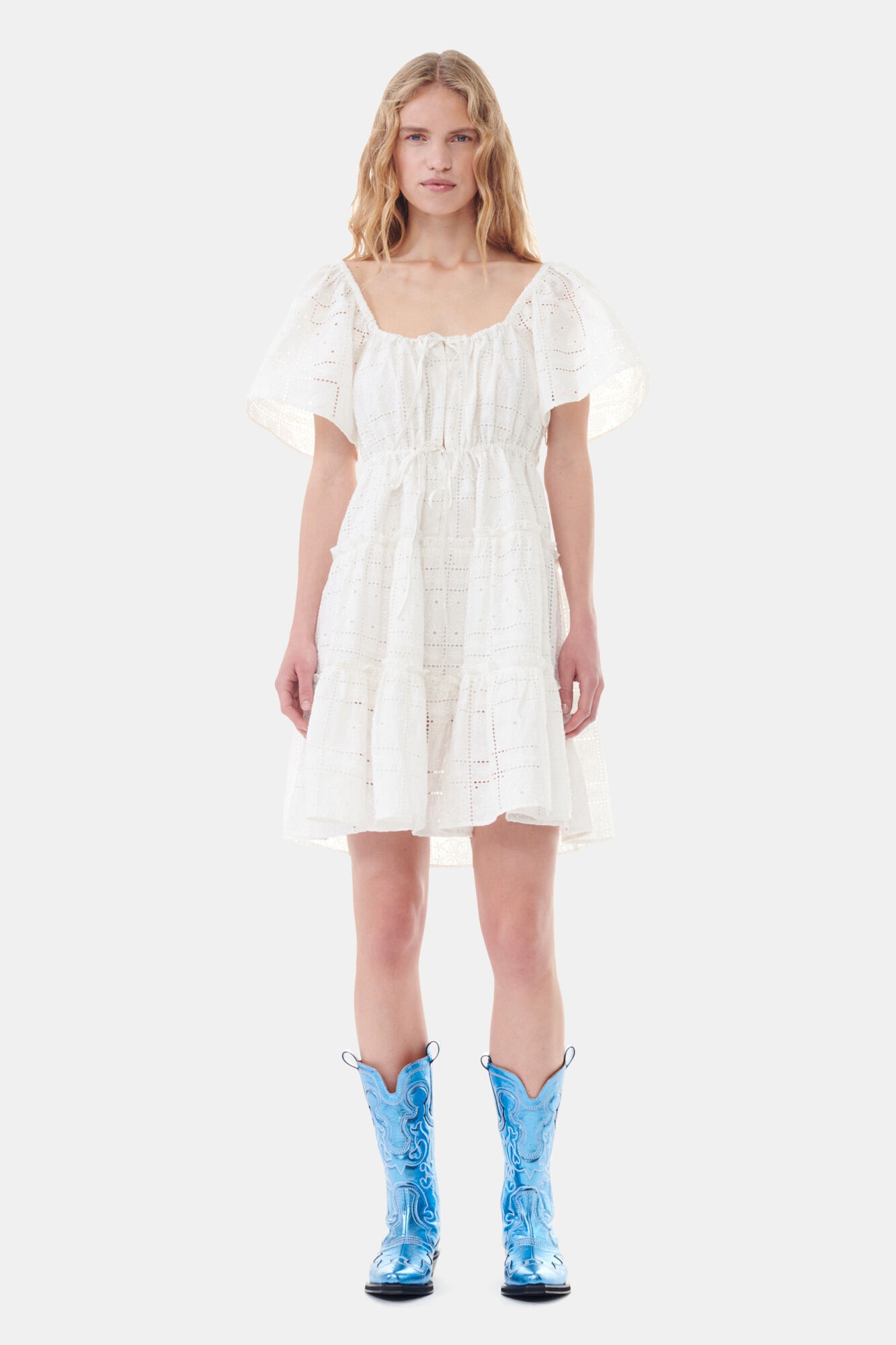 WHITE BRODERIE ANGLAISE LAYER DRESS - 2