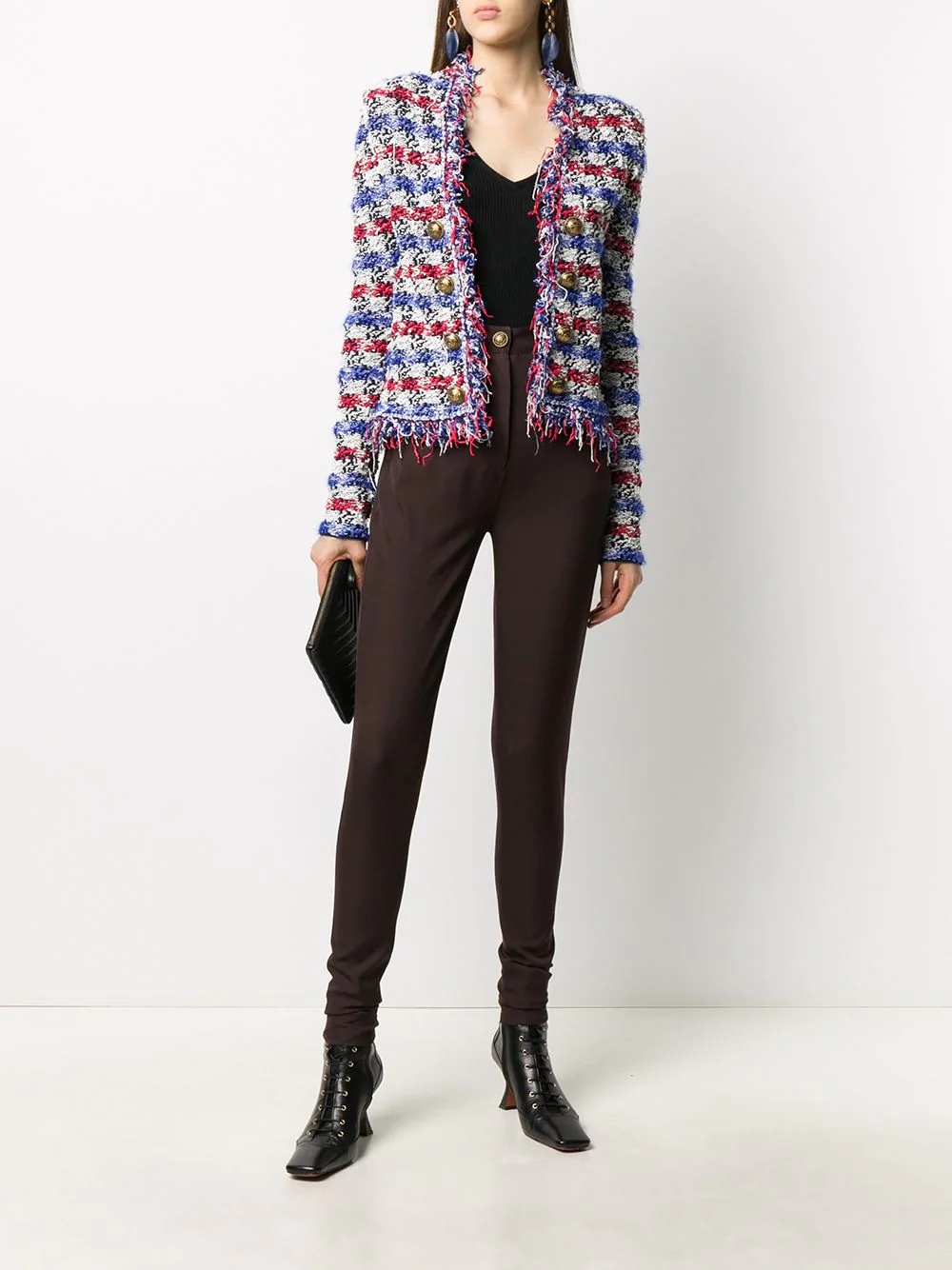 collarless fringed tweed jacket - 2