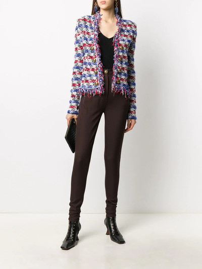 Balmain collarless fringed tweed jacket outlook