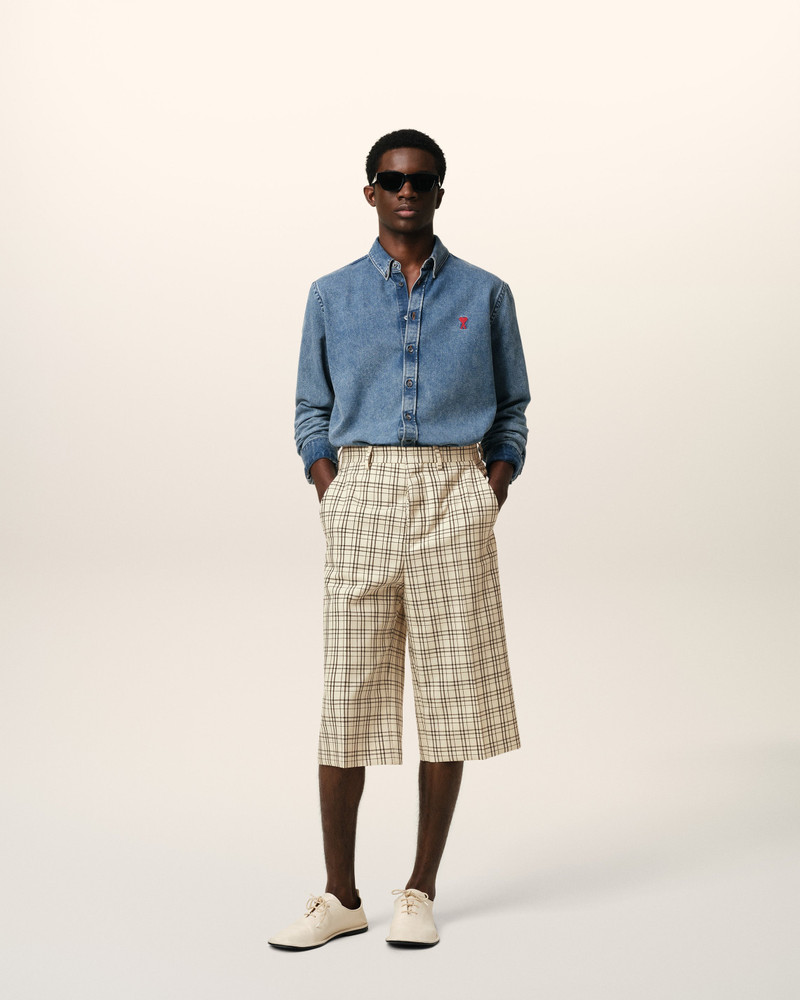 AMI Paris BEIGE CHECKED WOOL WIDE BERMUDA outlook