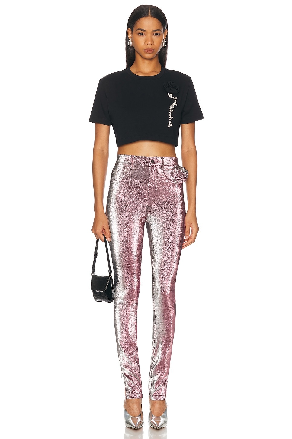 Crystal Rosette Cropped T-Shirt - 4