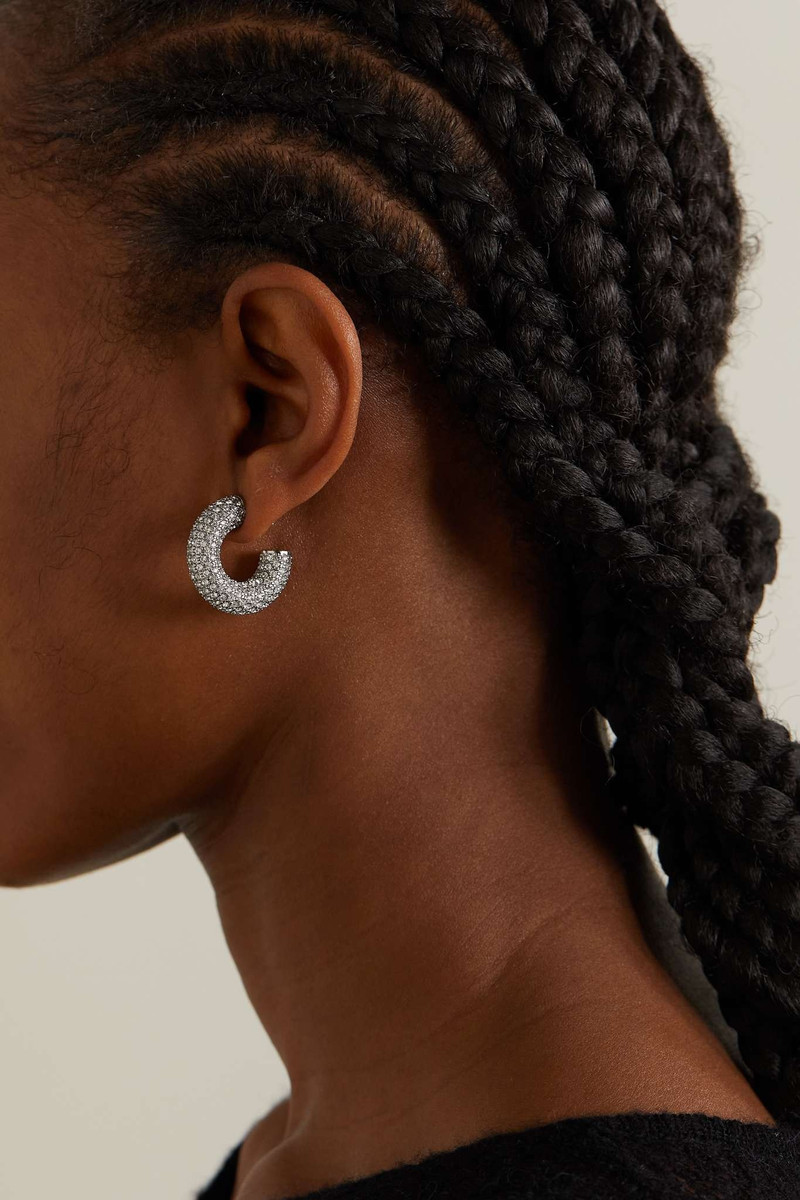 Amina Muaddi Cameron small silver-tone crystal hoop earrings outlook