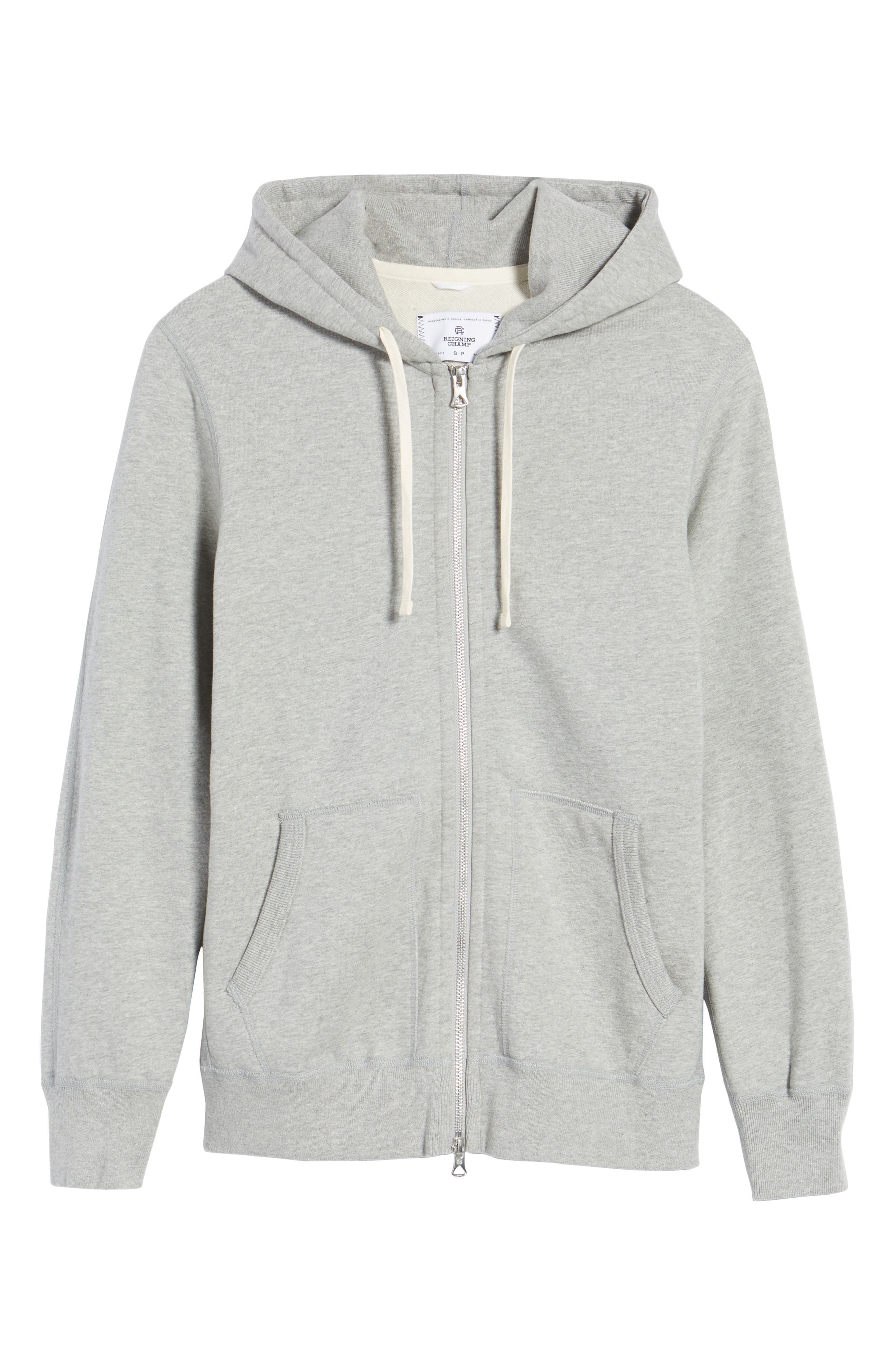 Reigning Champ Midweight Terry Slim Zip Hoodie in Heather Grey at Nordstrom - 1