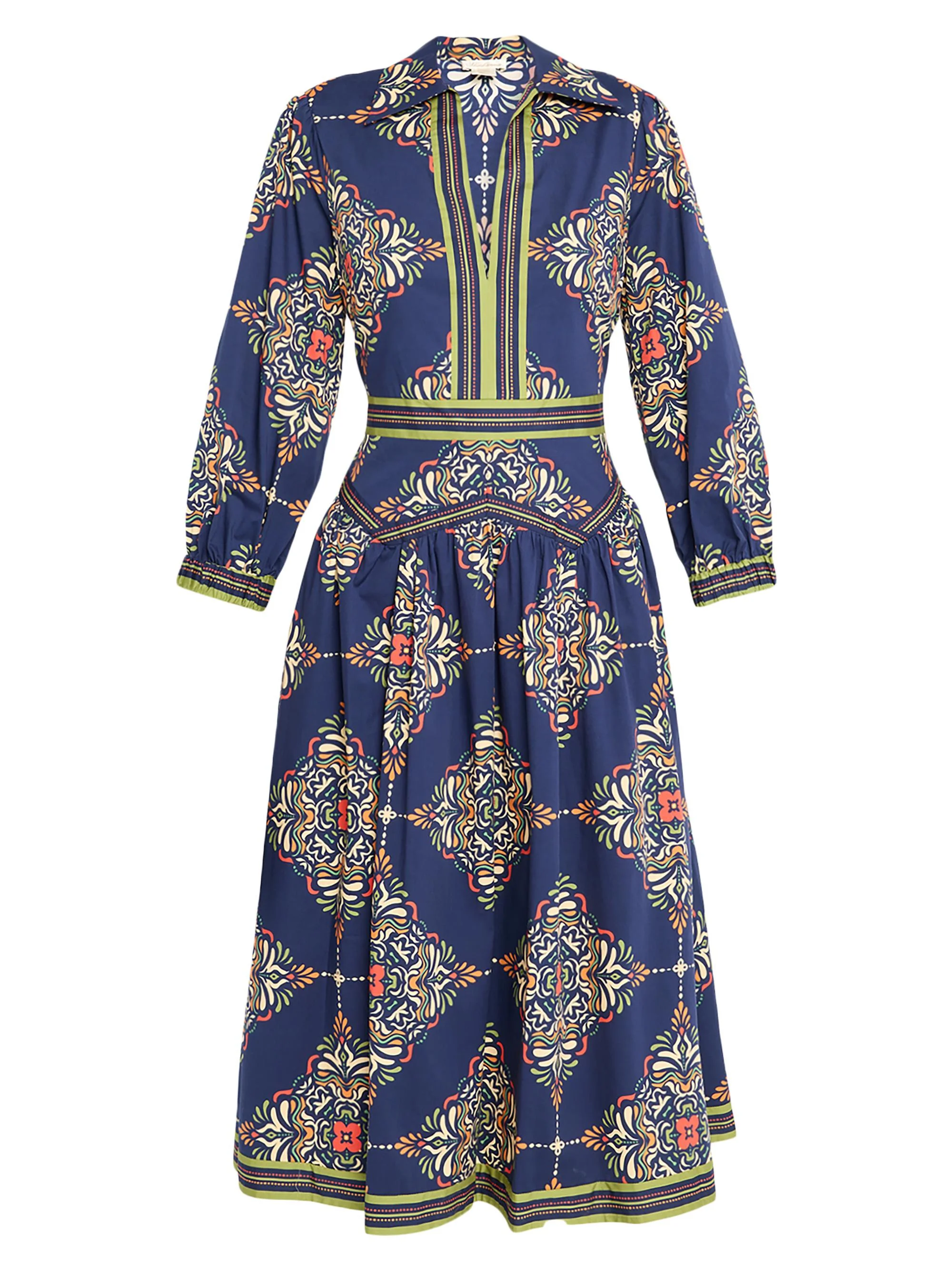 Women's Lola Medallion-Print Midi-Shirtdress - Navy - 1