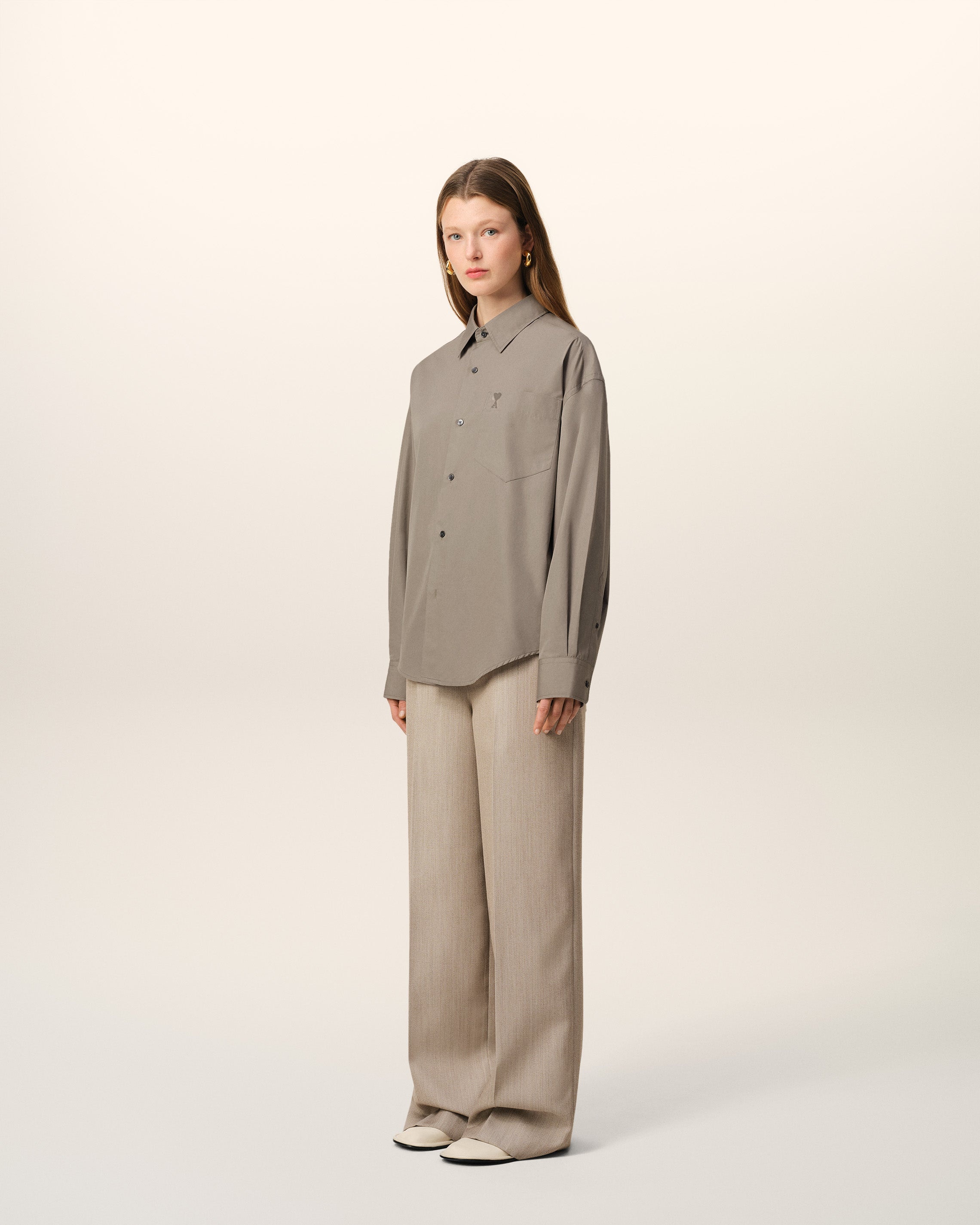 BEIGE COTTON AMI DE COEUR BOXY SHIRT - 6