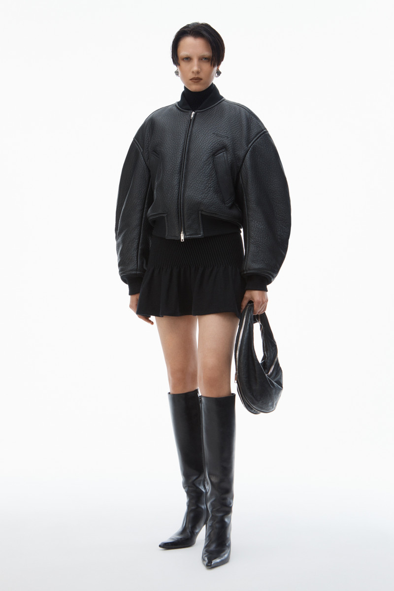 Alexander Wang Cropped Bomber Jacket in Primal Lambskin Leather outlook