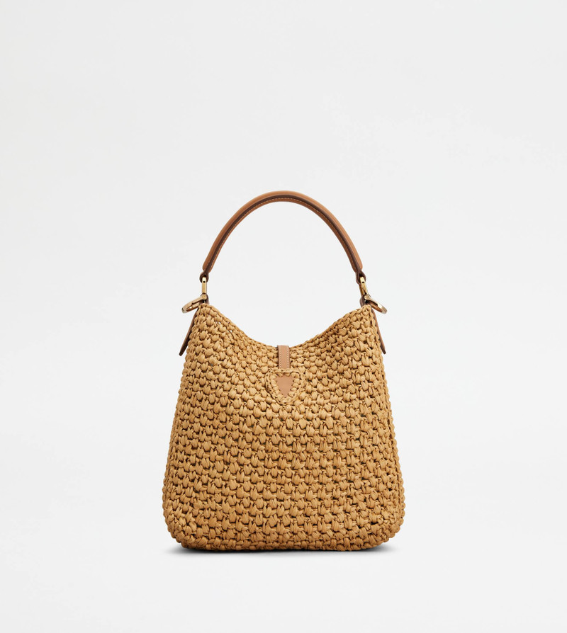 T TIMELESS BUCKET BAG IN RAFFIA AND LEATHER MINI - BROWN 4