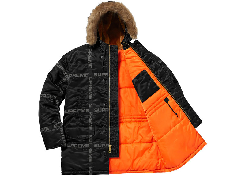 Supreme Supreme Logo Tape N-3B Parka Black outlook