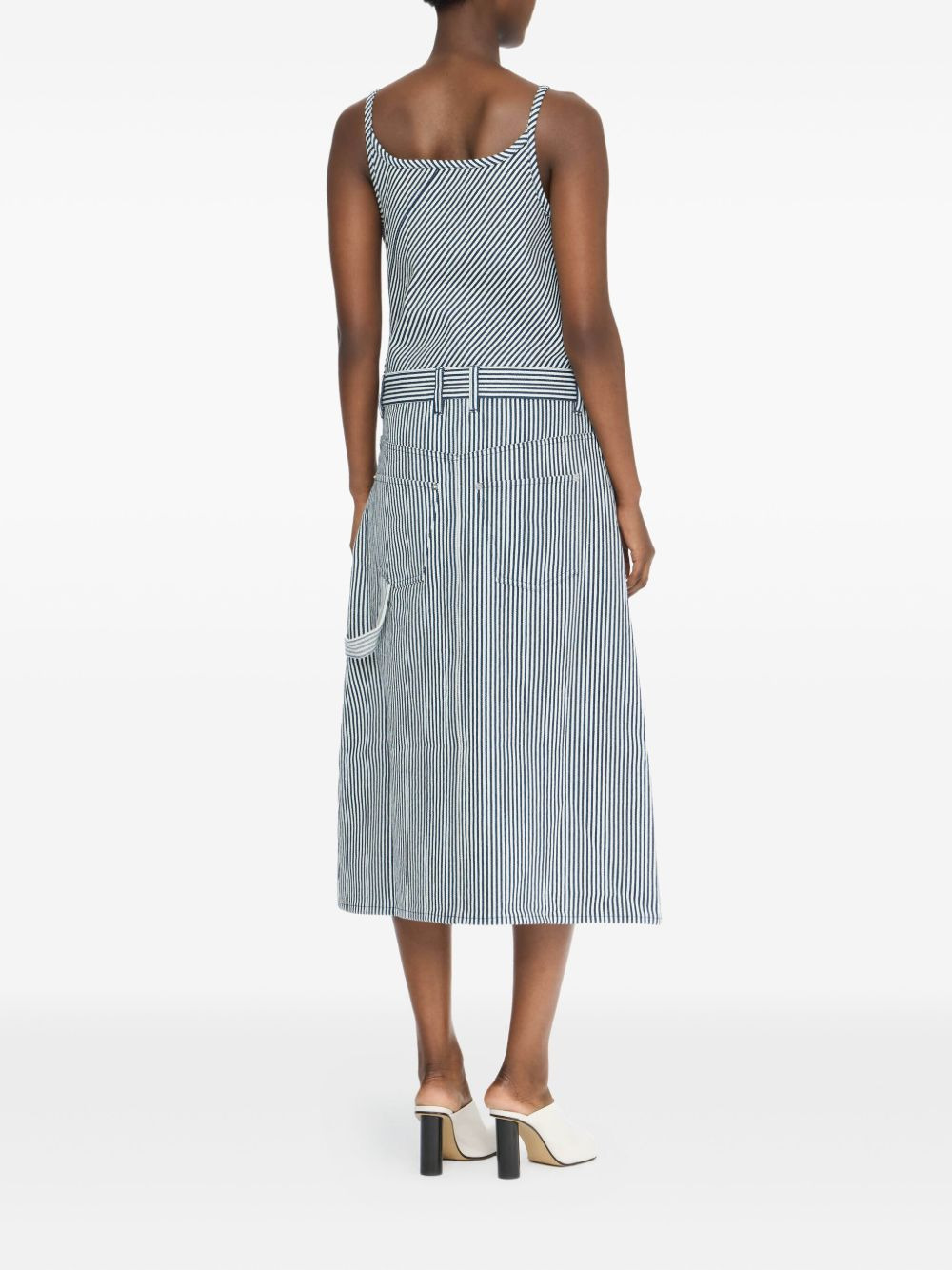 stripe-panel belted dress - 2