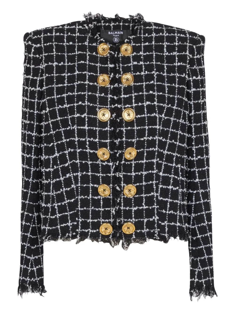 frayed button tweed jacket - 1