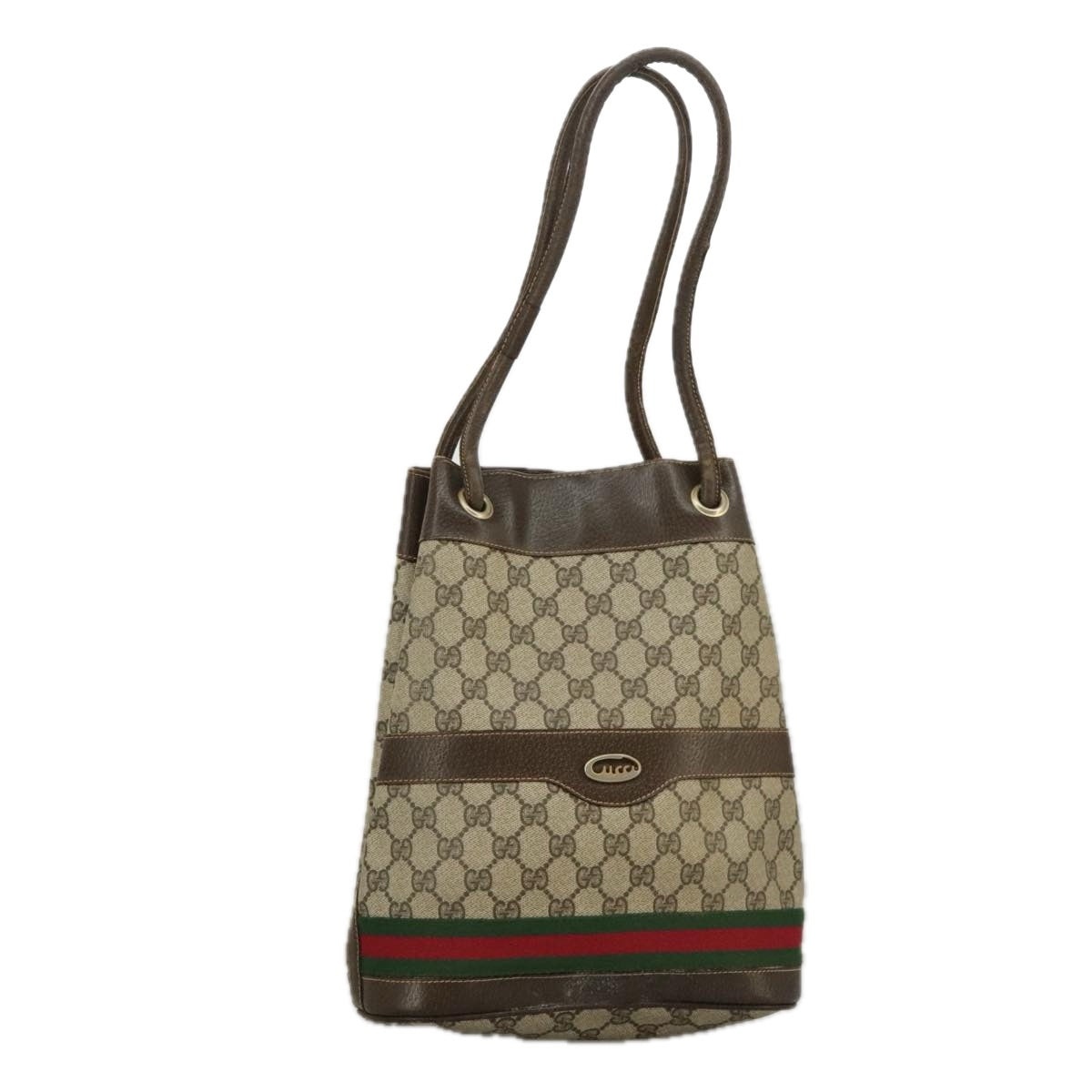 GUCCI GG Supreme Web Sherry Line Hand Bag Pvc Beige Green Red - 1