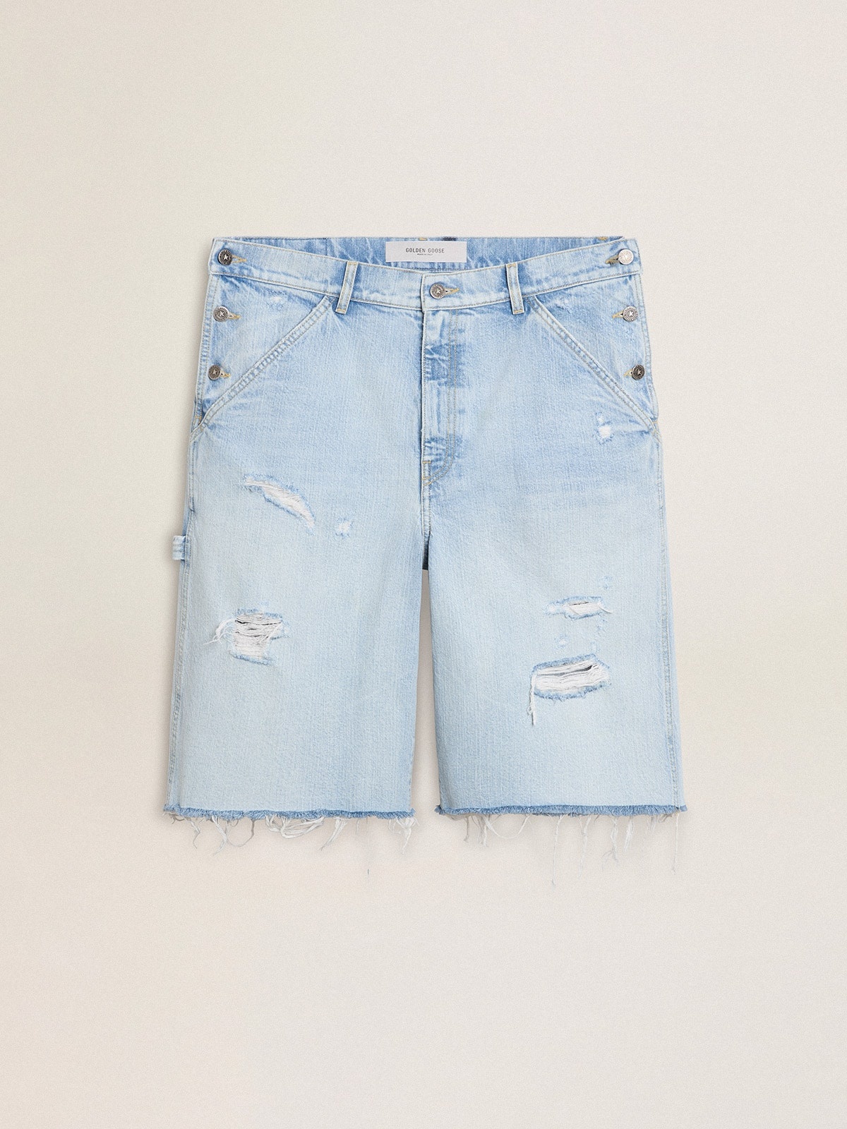 Men's denim Bermuda shorts with lived-in effect - 1