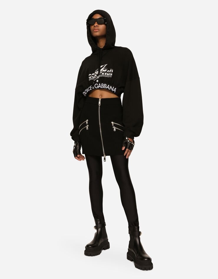 Cropped jersey hoodie with rock’n’roll print - 5