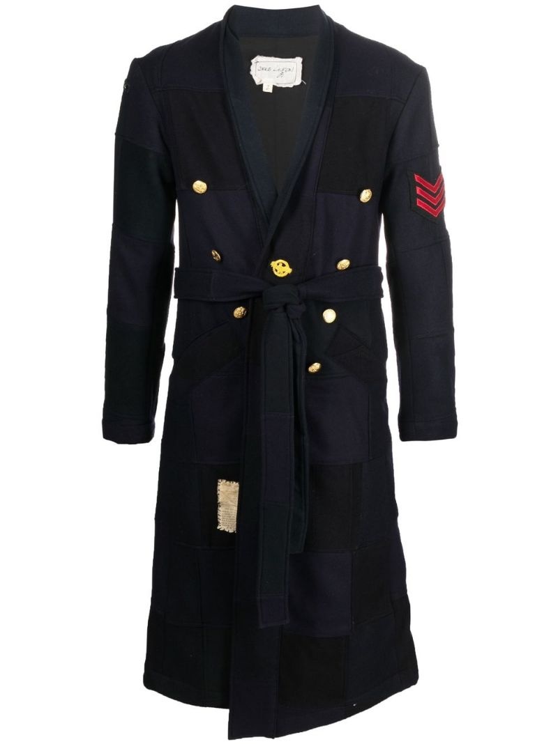 patchwork-design tie-waist coat - 1