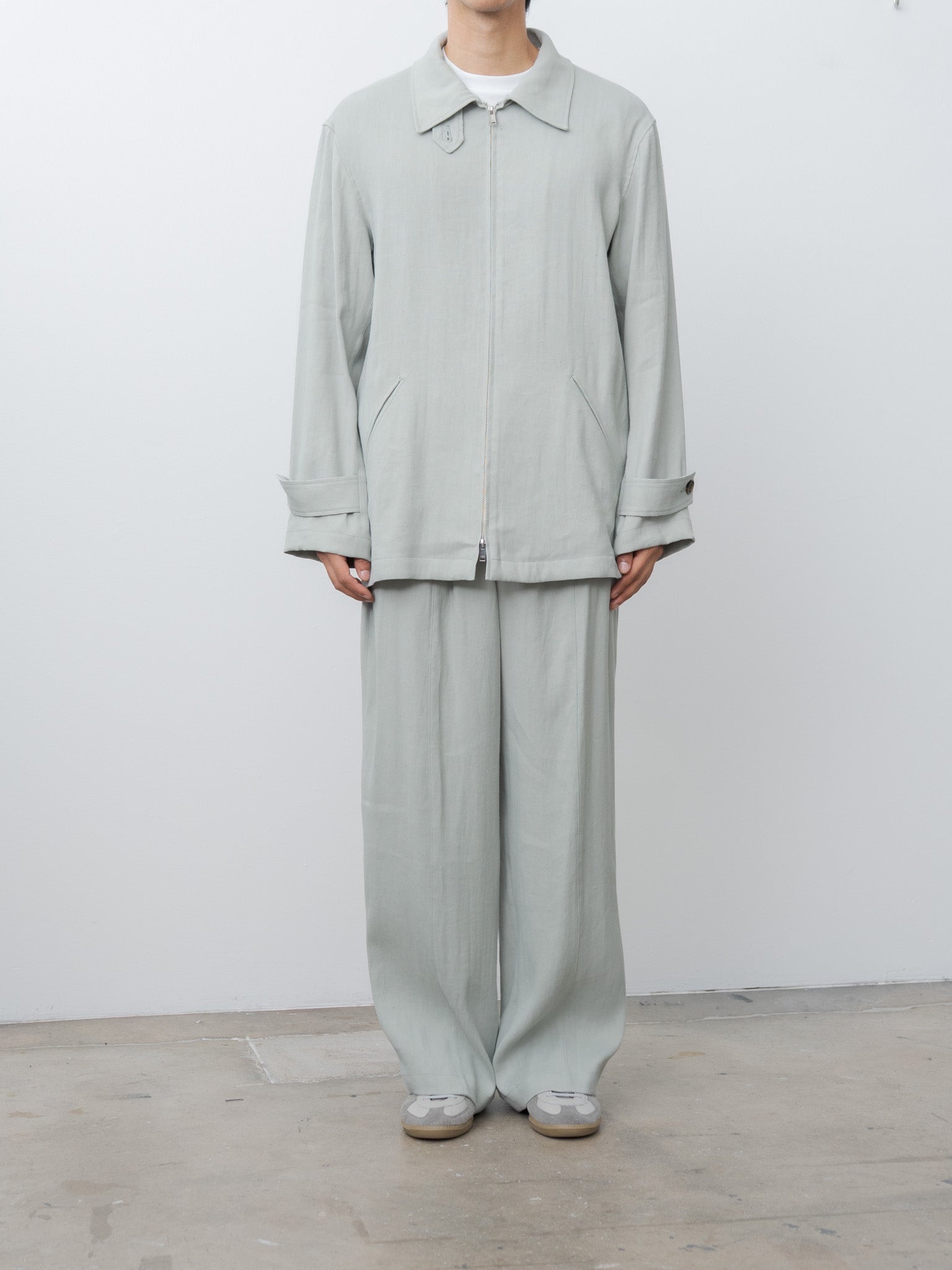 Linen Acetate Front Gather Wide Trousers - Mist Green - 3
