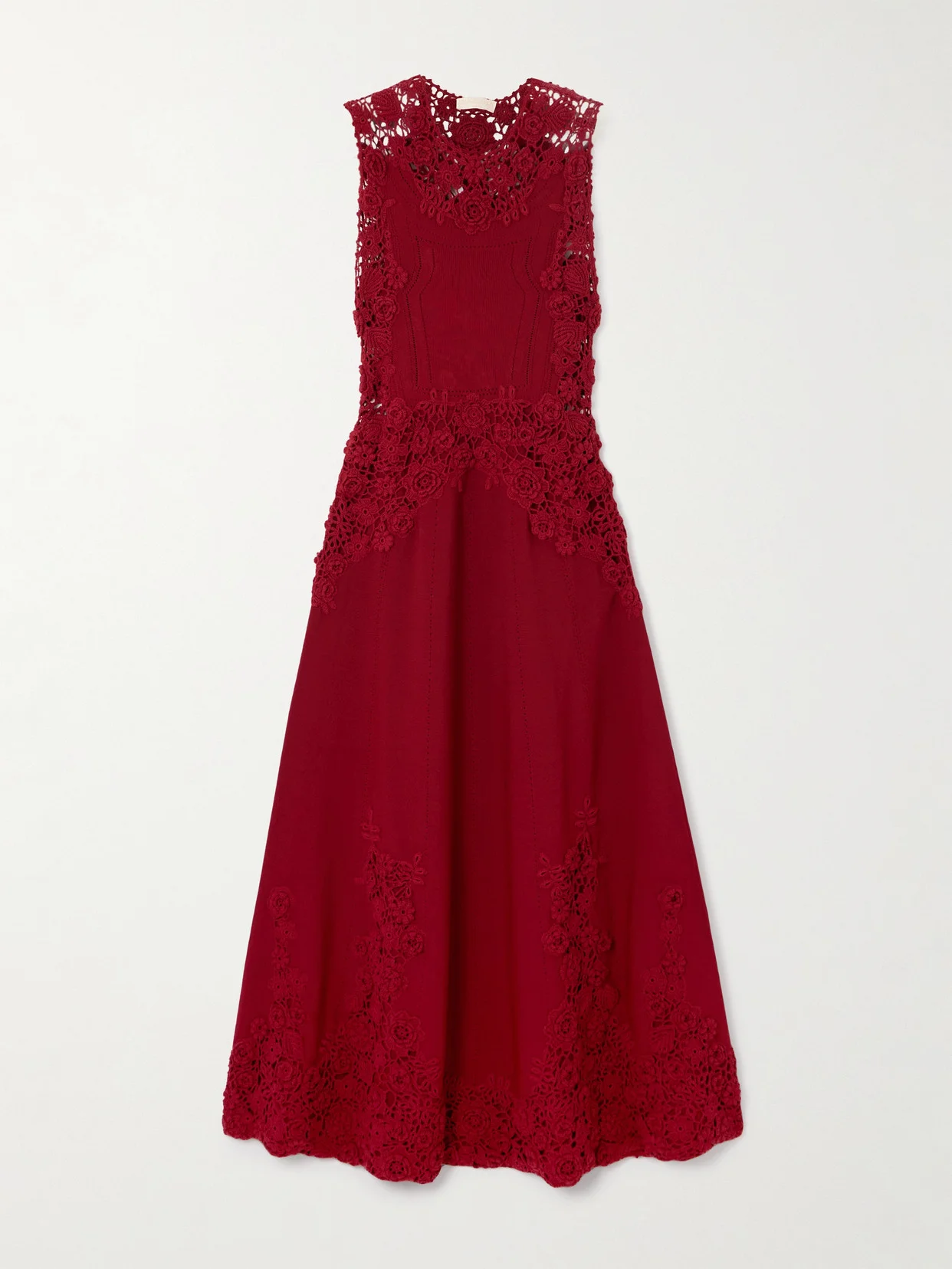 Genoveva Crocheted Lace-trimmed Cotton-blend Midi Dress - 1
